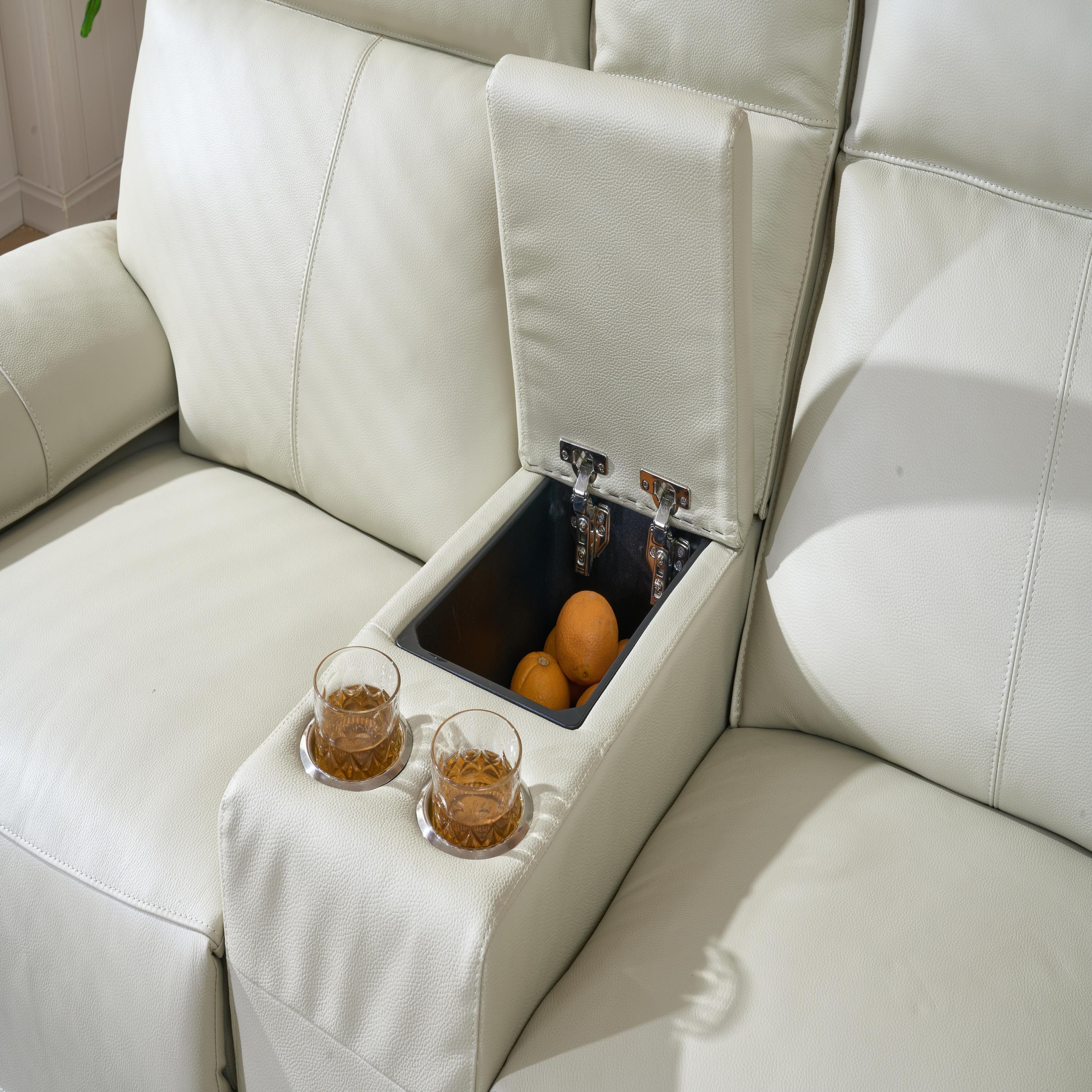Beige Electric Reclining Chair with Massage and Heat, Single Sofa with USB Ports, Side Pockets for Living Room Bedroom-Leather