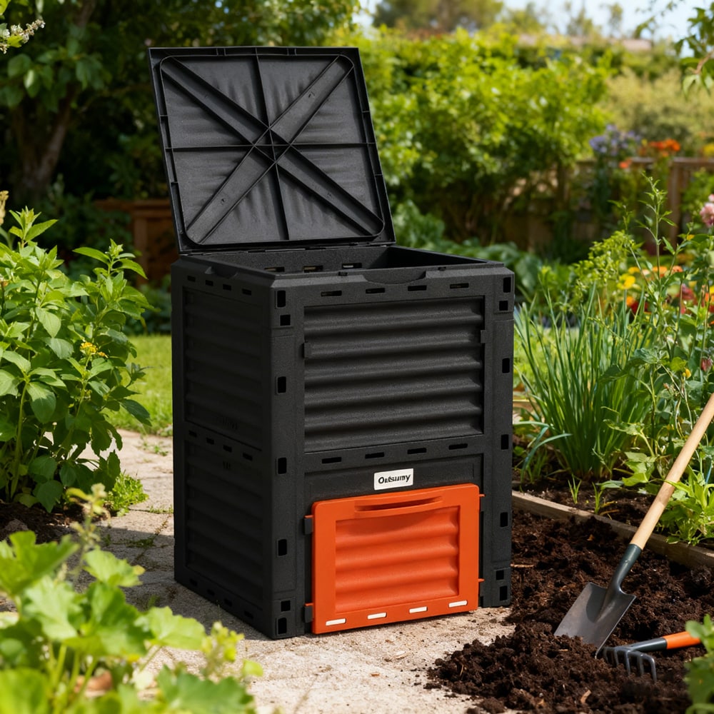 Garden Compost Bin 80 Gallon Outdoor Large Capacity Composter Fast Create Fertile Soil Aerating Box, Orange