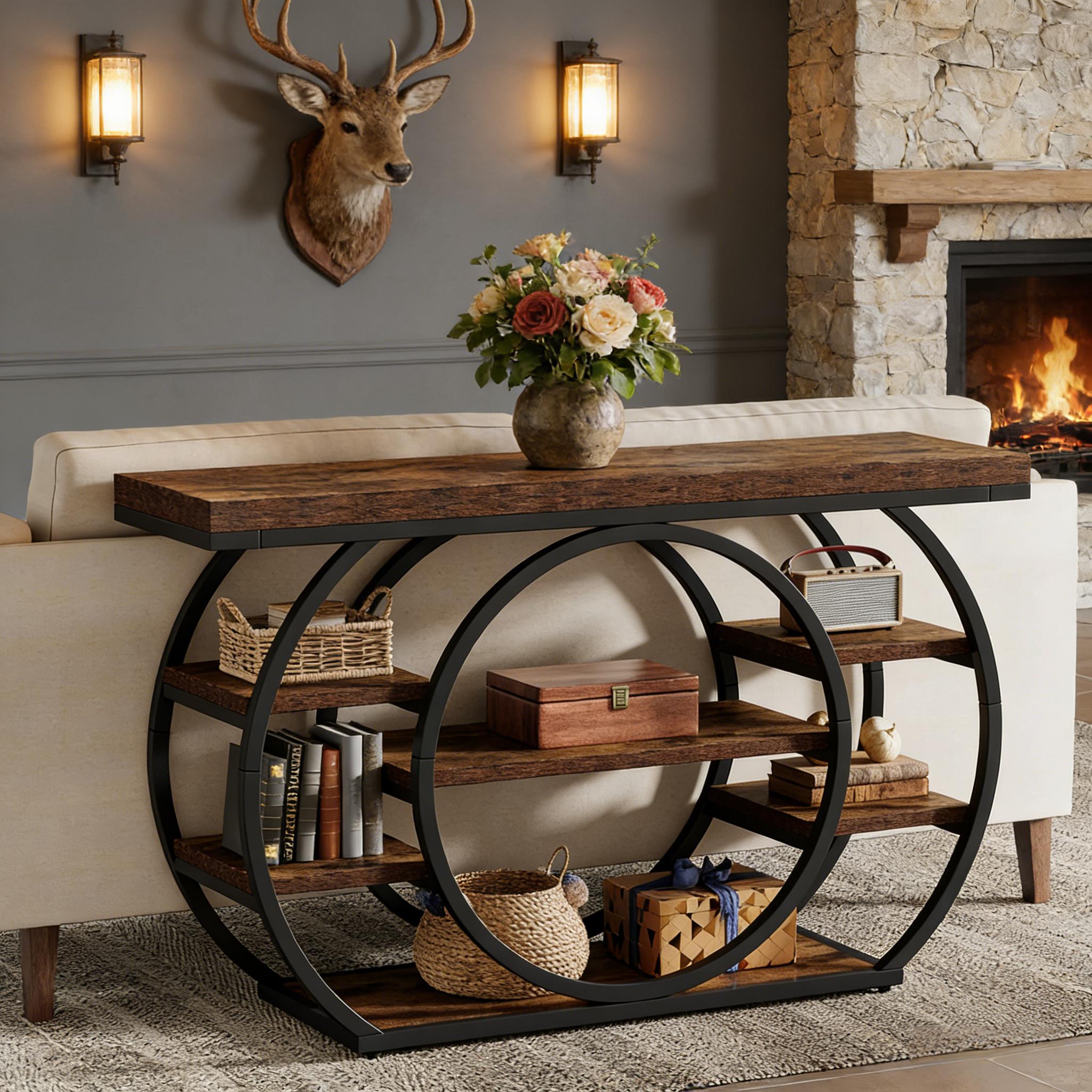 Console Table, 5-Tier Industrial Sofa Table with Metal Frame