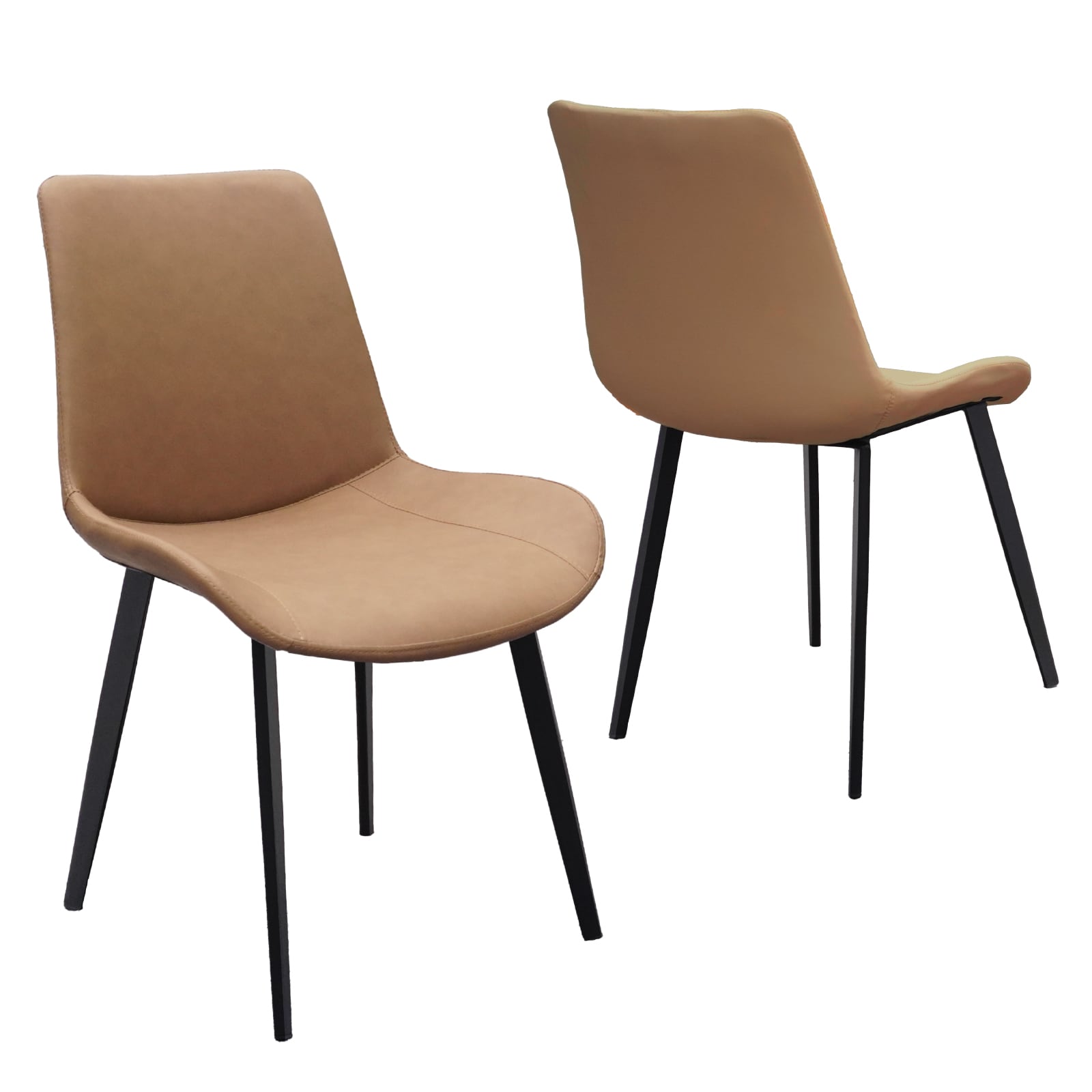 Brown PU Leather Dining Chair with Metal Legs, Modern Upholstered Chair Set of 2 for Kitchen, Restaurant, Living, Meeting Room