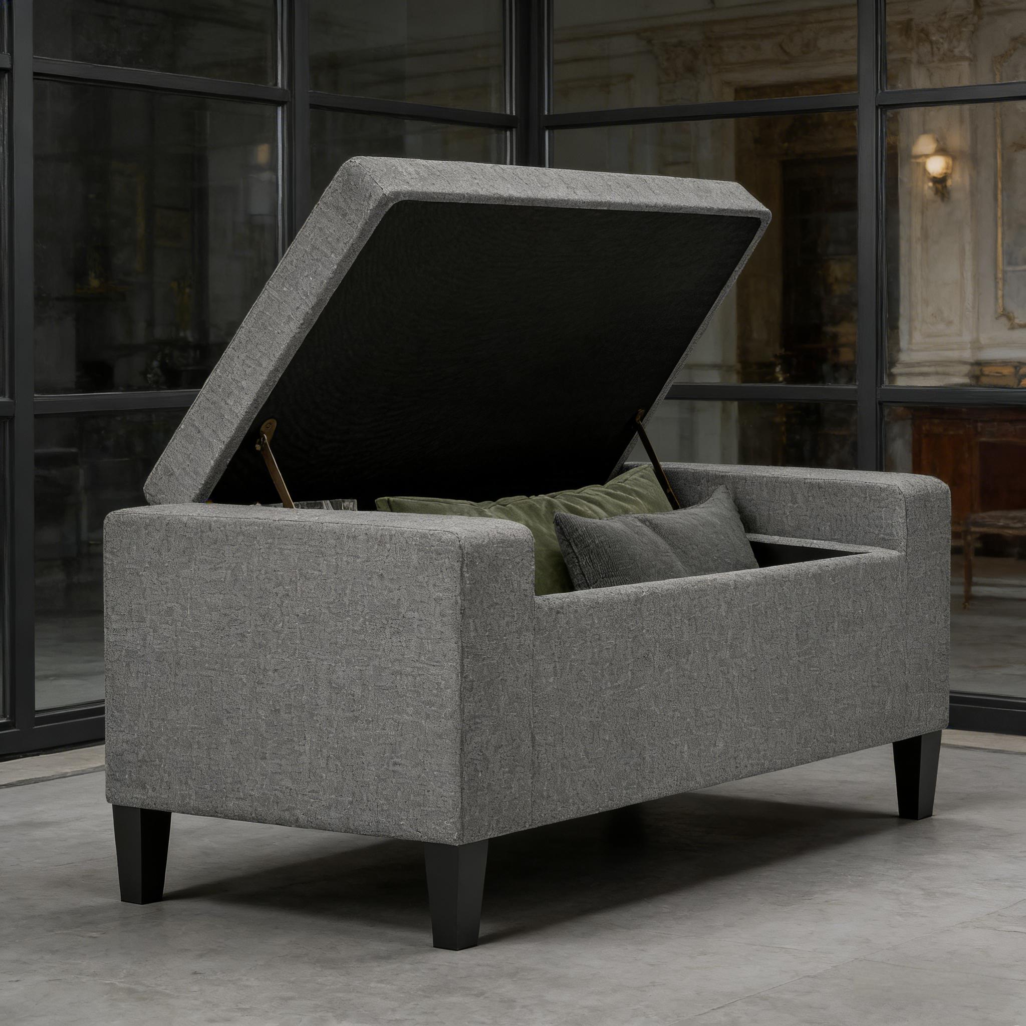 Ottoman Bench with Lift Top and Rubberwood Legs Upholstered Entryway Bench with Storage