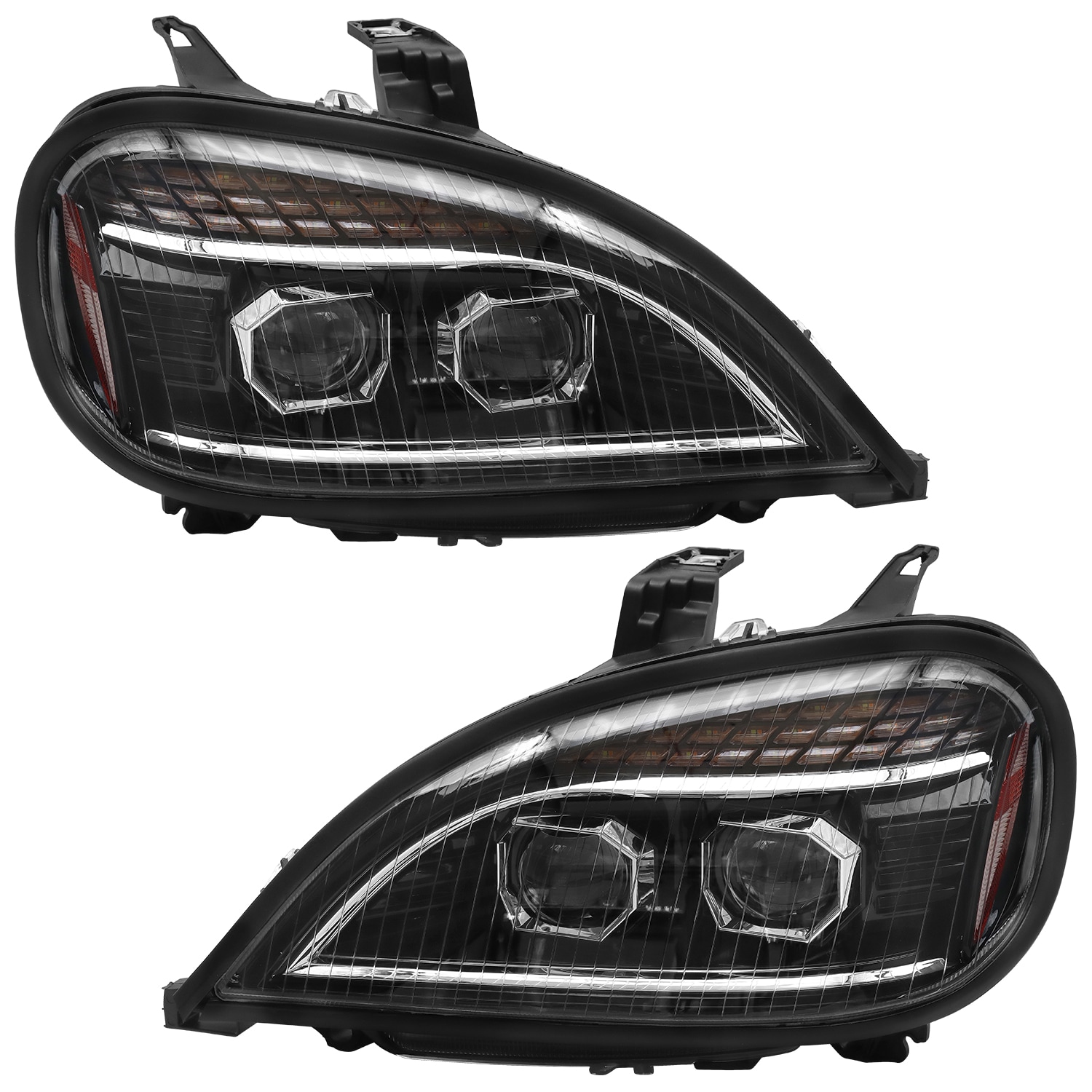 Upgraded LED Headlights Assembly Fit For 2004-2017 Freightliner Columbia, Black Housing Headlamps, Left/Driver and Right/Passenger Pair Set