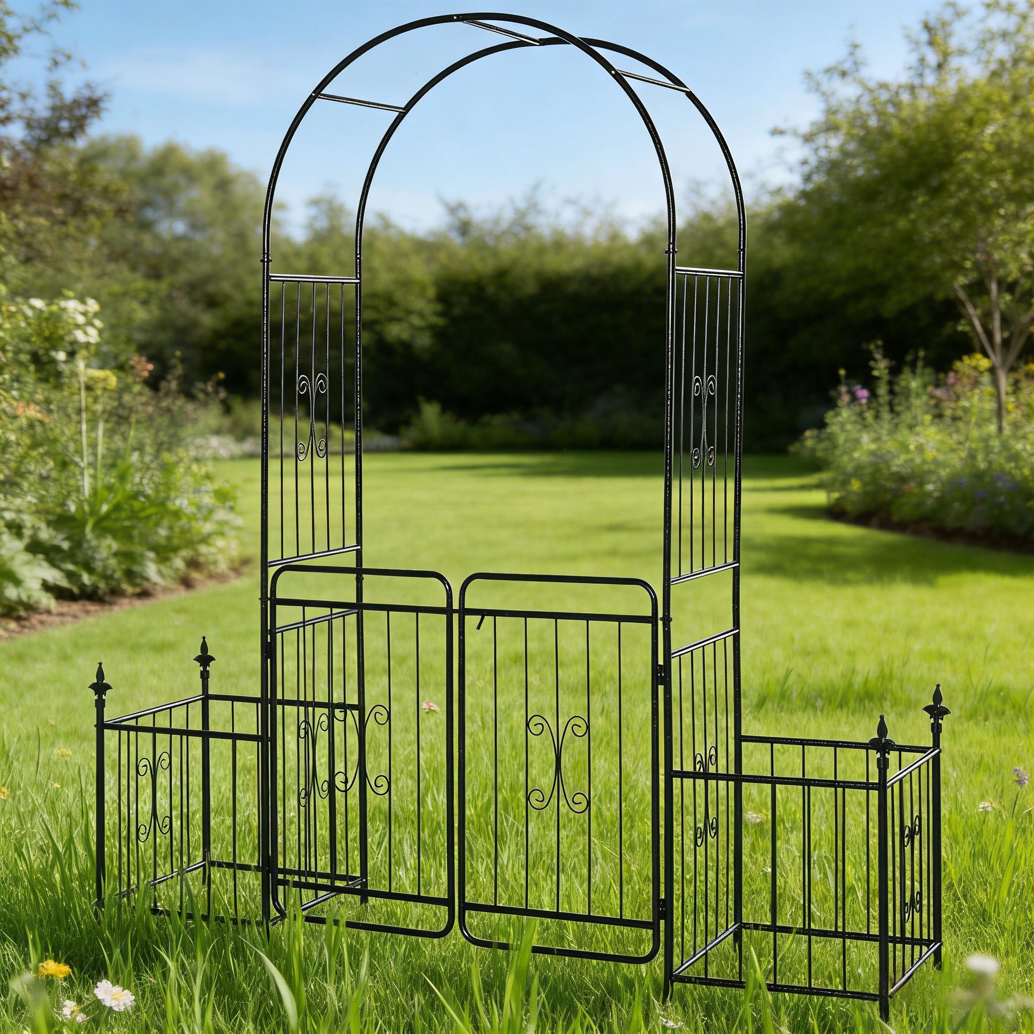 Metal Arch Trellis with Gate and Planter Baskets,Garden Archway