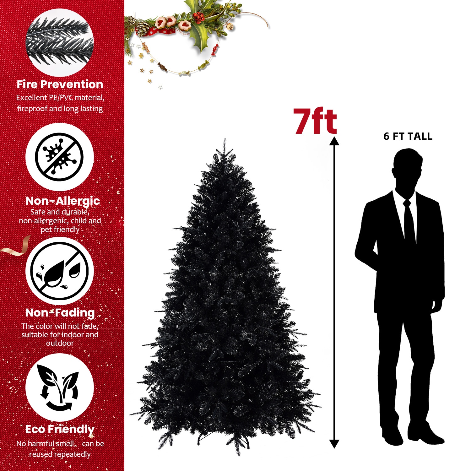 7ft PE/PVC mixed Black tree