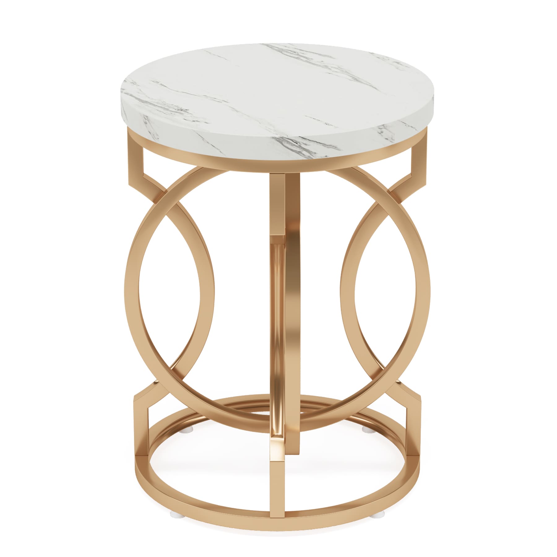 Round End Table, Modern Bedside Table with Faux Marble Topw