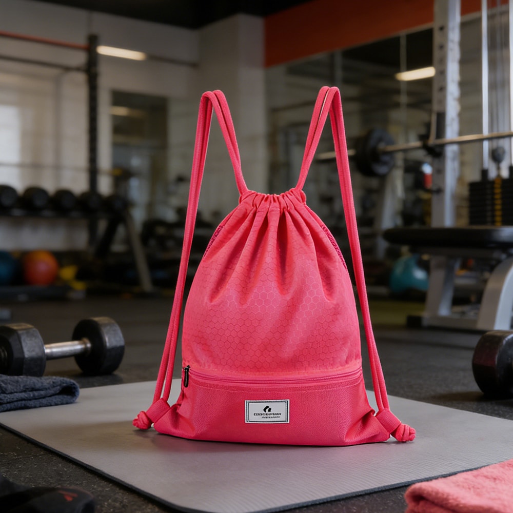 Drawstring Backpack String Bag Foldable Sports Sack with Zipper Pocket