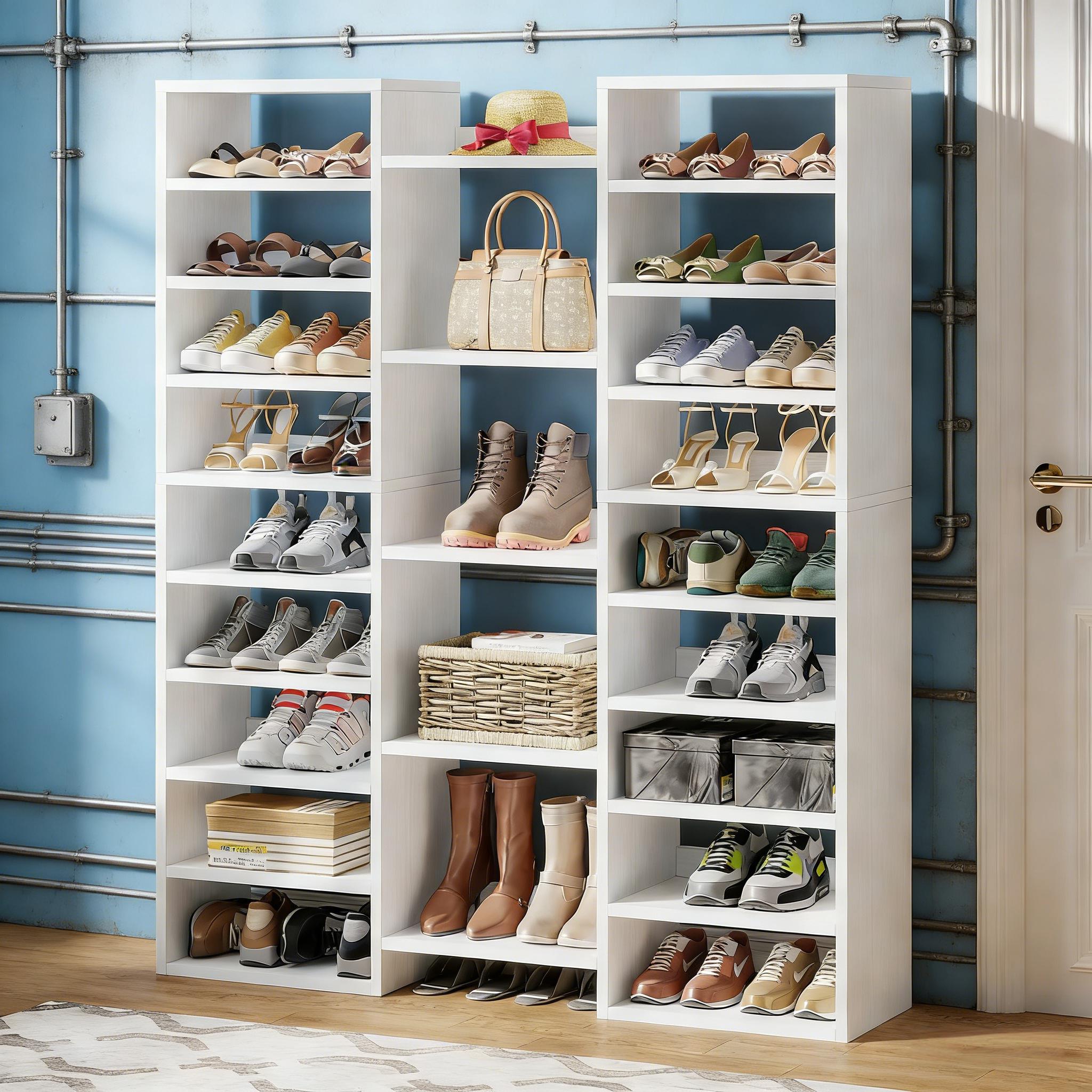 Wooden Shoe Rack, Freestanding Shoe Organizer with 23 Storage Shelves