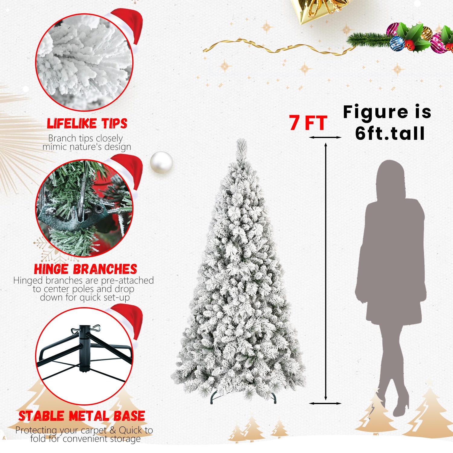 7ft PVC/Hard Needle Mixed Flocked Tree