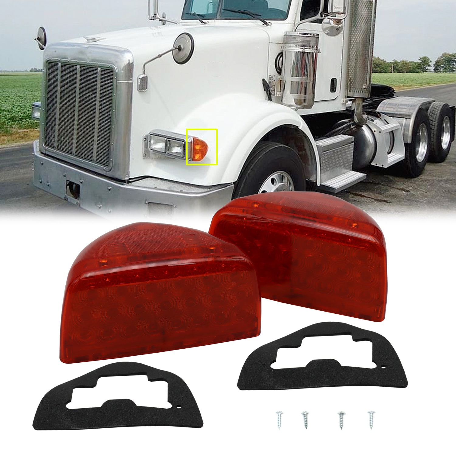 Turn Signal Lights Compatible with Peterbilt 357/359/365/378/379, 31 LED Triangle Amber LED+Amber Lens 2Pcs