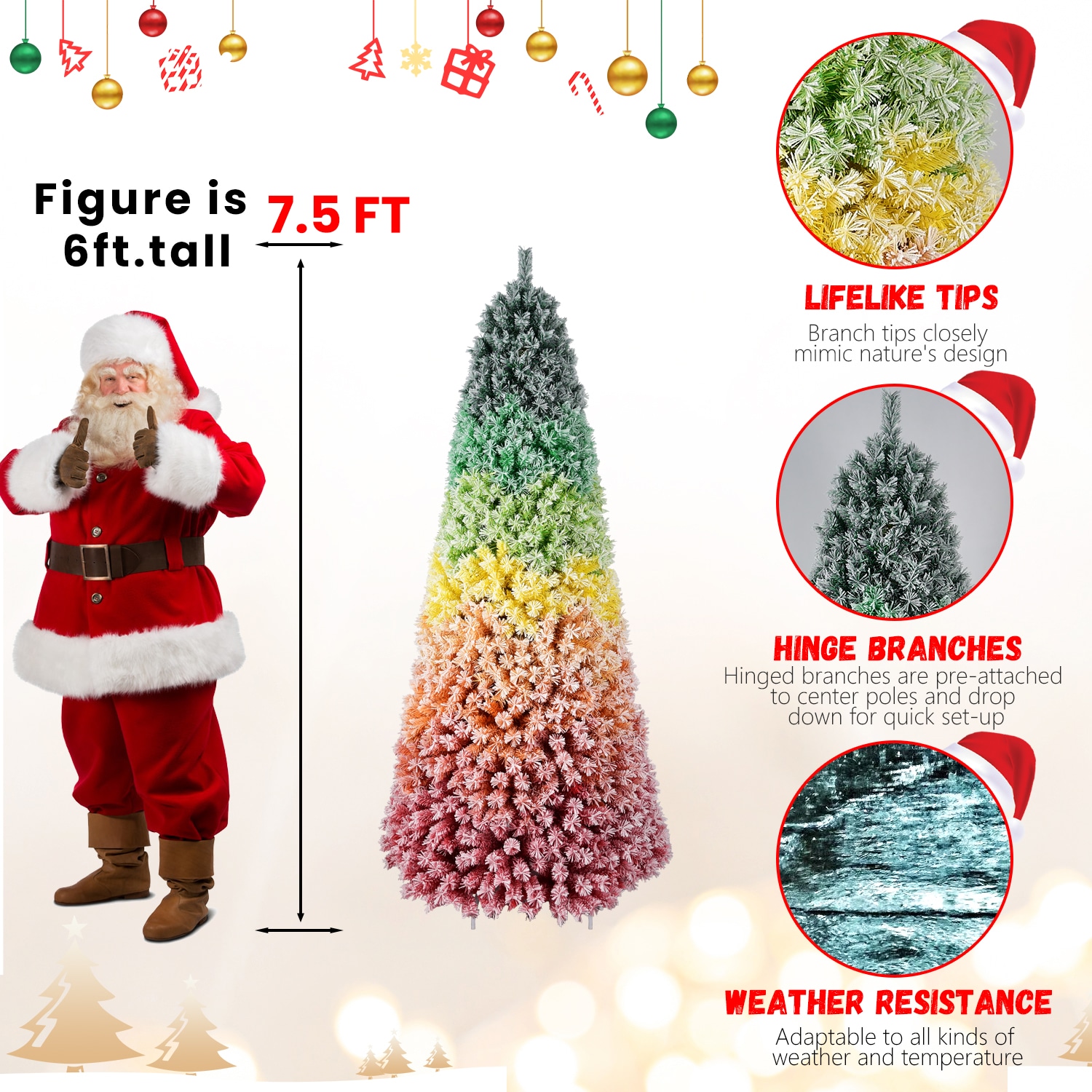 7.5ft PVC Rainbow flocking Tree