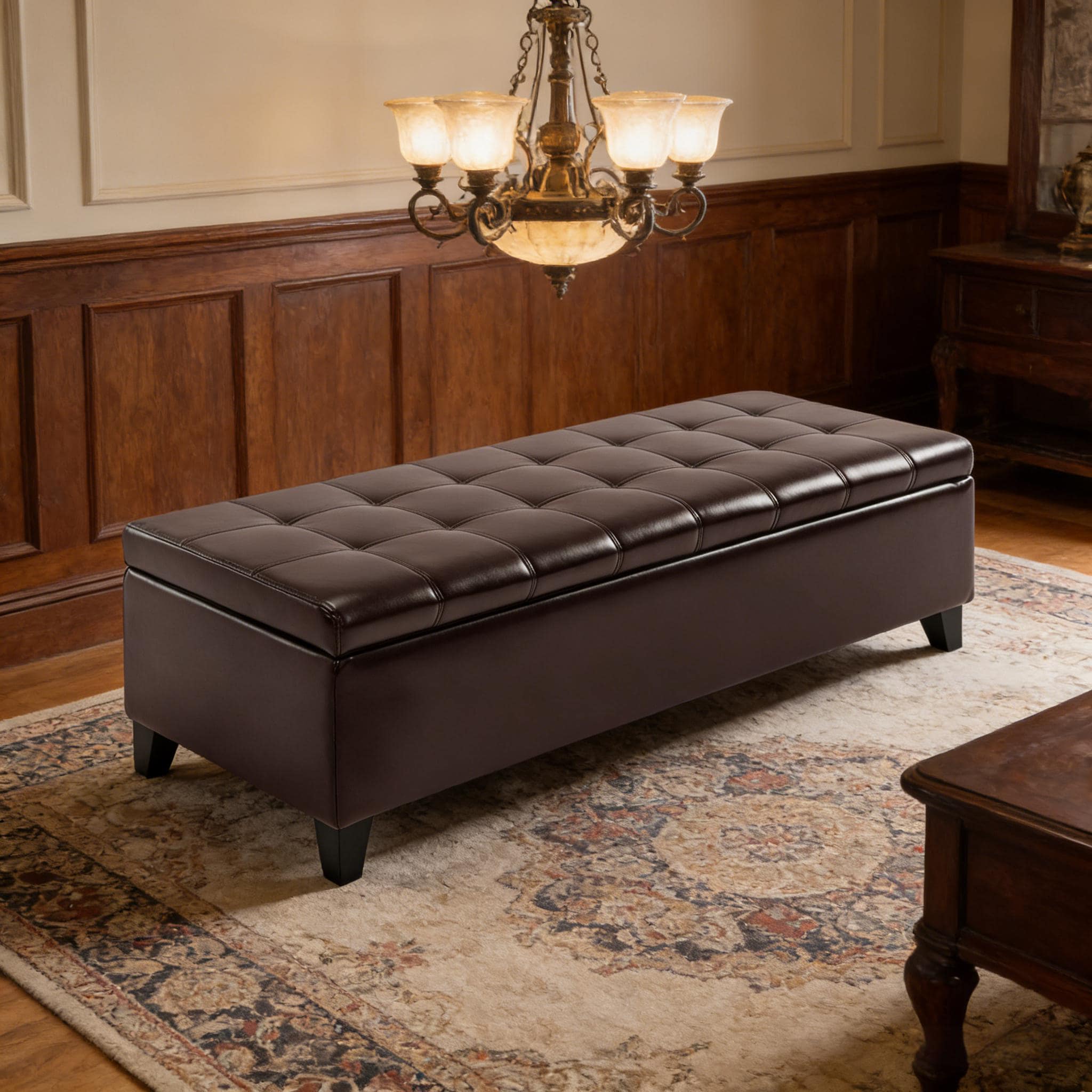 Faux Leather Storage Chest with Lift Top Ottoman Storage Bench
