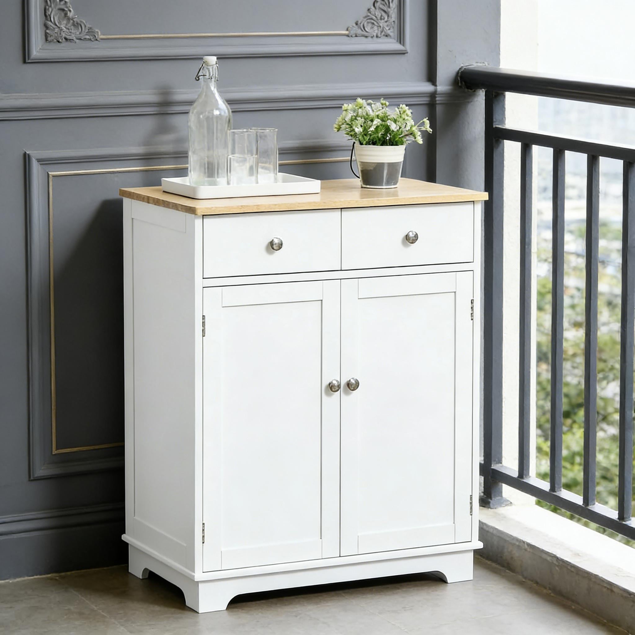 Kitchen Storage Cabinet, Sideboard Floor Cupboard with Solid Wood Top