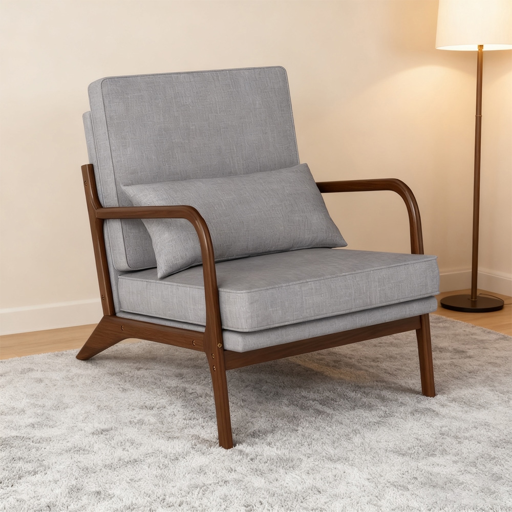 Modern Accent Chair with Rubber Wood Armrests and Removable Back