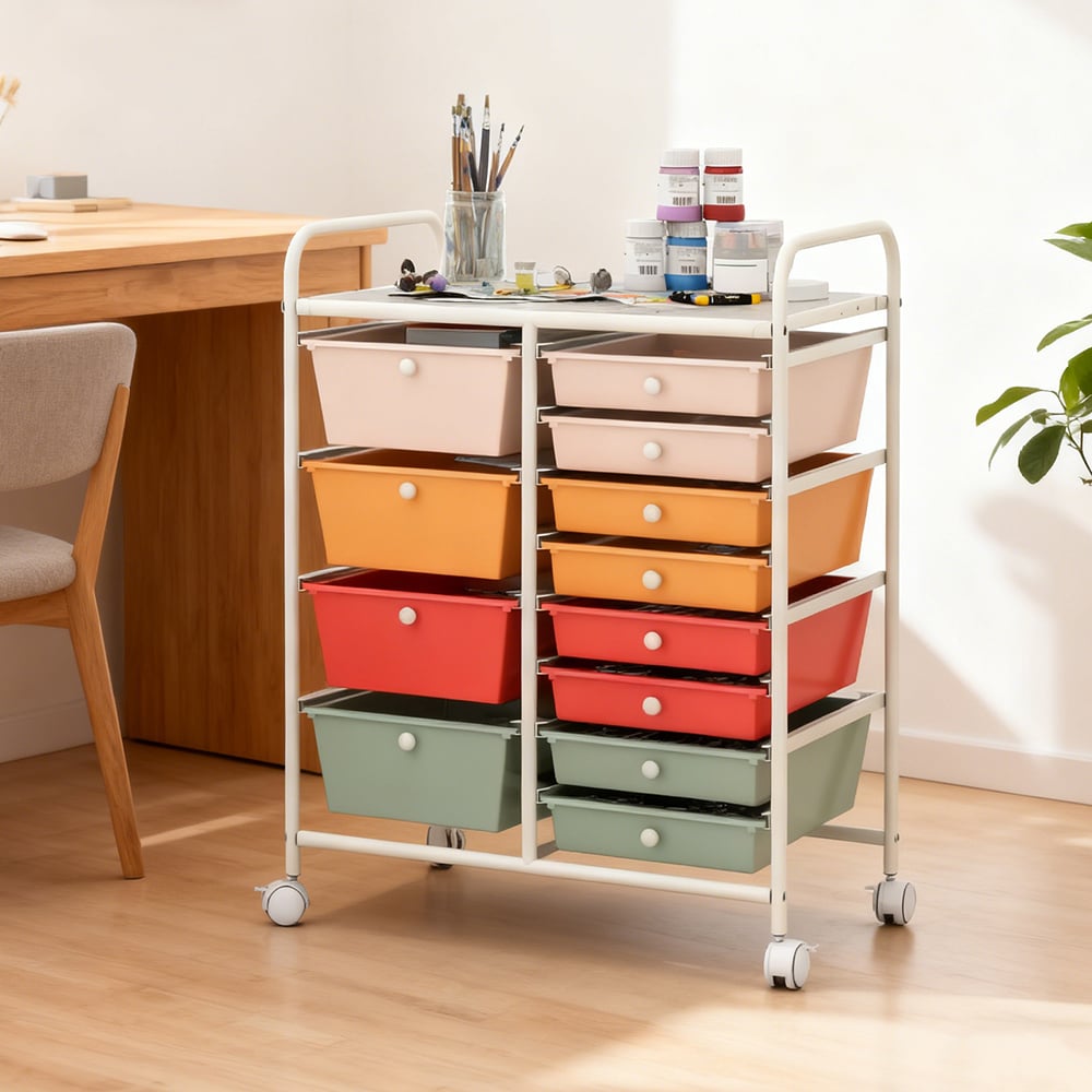 12-Drawer Utility Rolling Cart with Drawers Multi-Use Storage