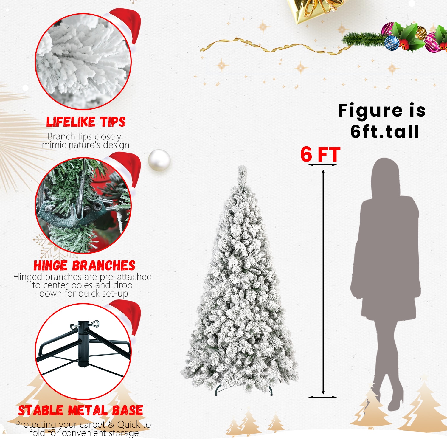 6ft PVC/Hard Needle Mixed Flocked Tree