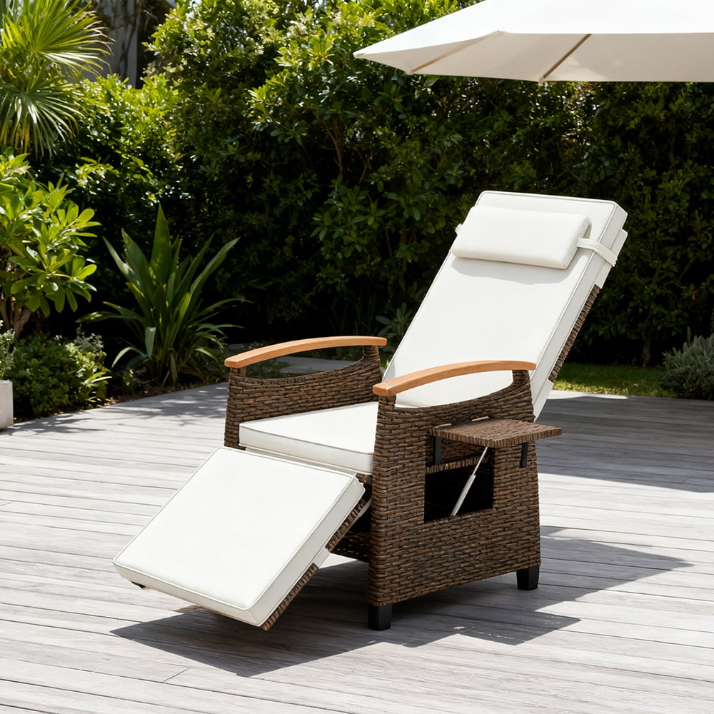 Patio Wicker Recliner Chair with Adjustable Backrest and Footrest