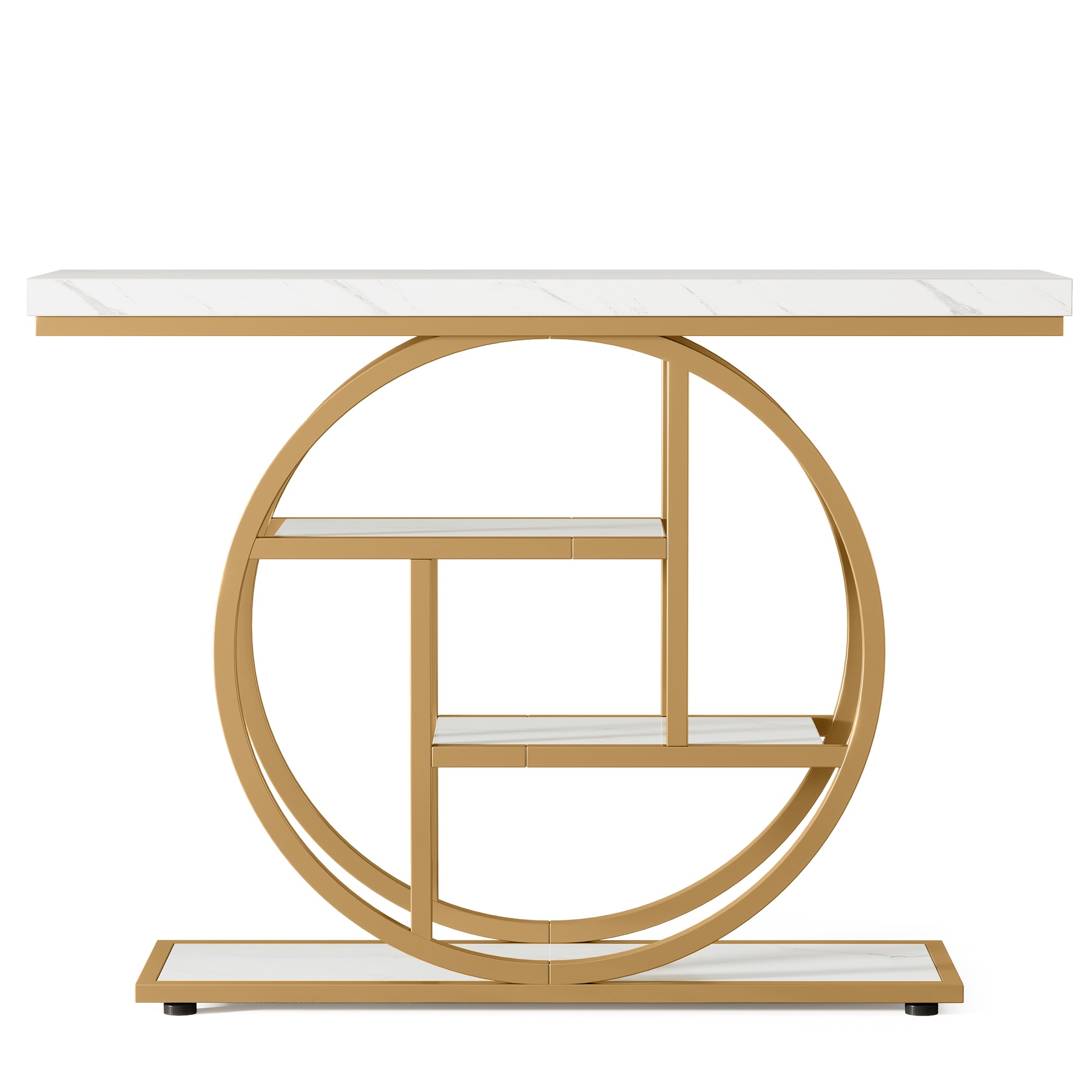 Console Table, Industrial 4-Tier Sofa Entryway Table with Circle Basew