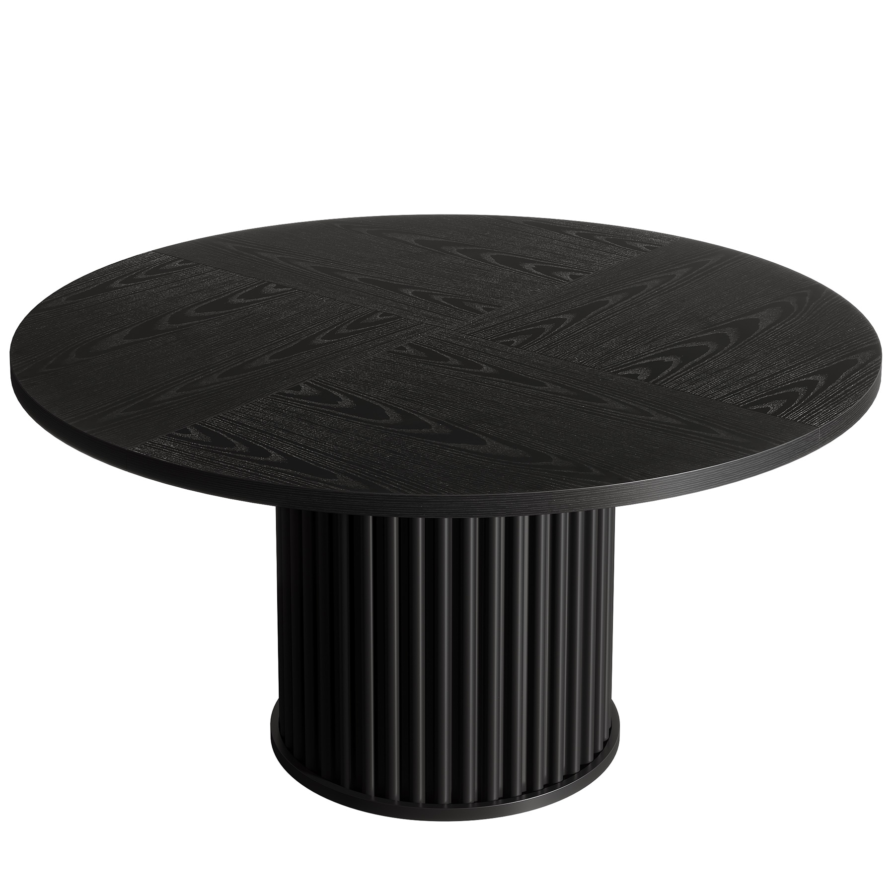 Round Dining Table, Wood Kitchen Table With Sturdy Fluted Metal Base