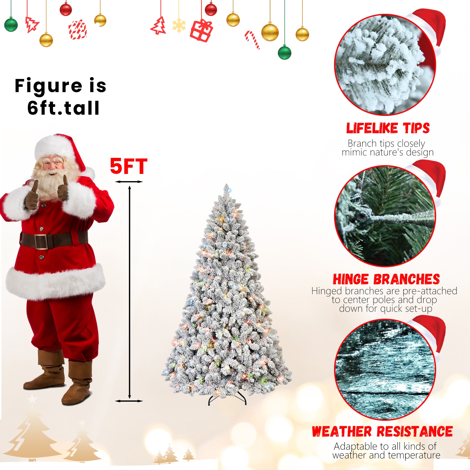5ft pvc mixed floceked tree Pine cone*27pcs