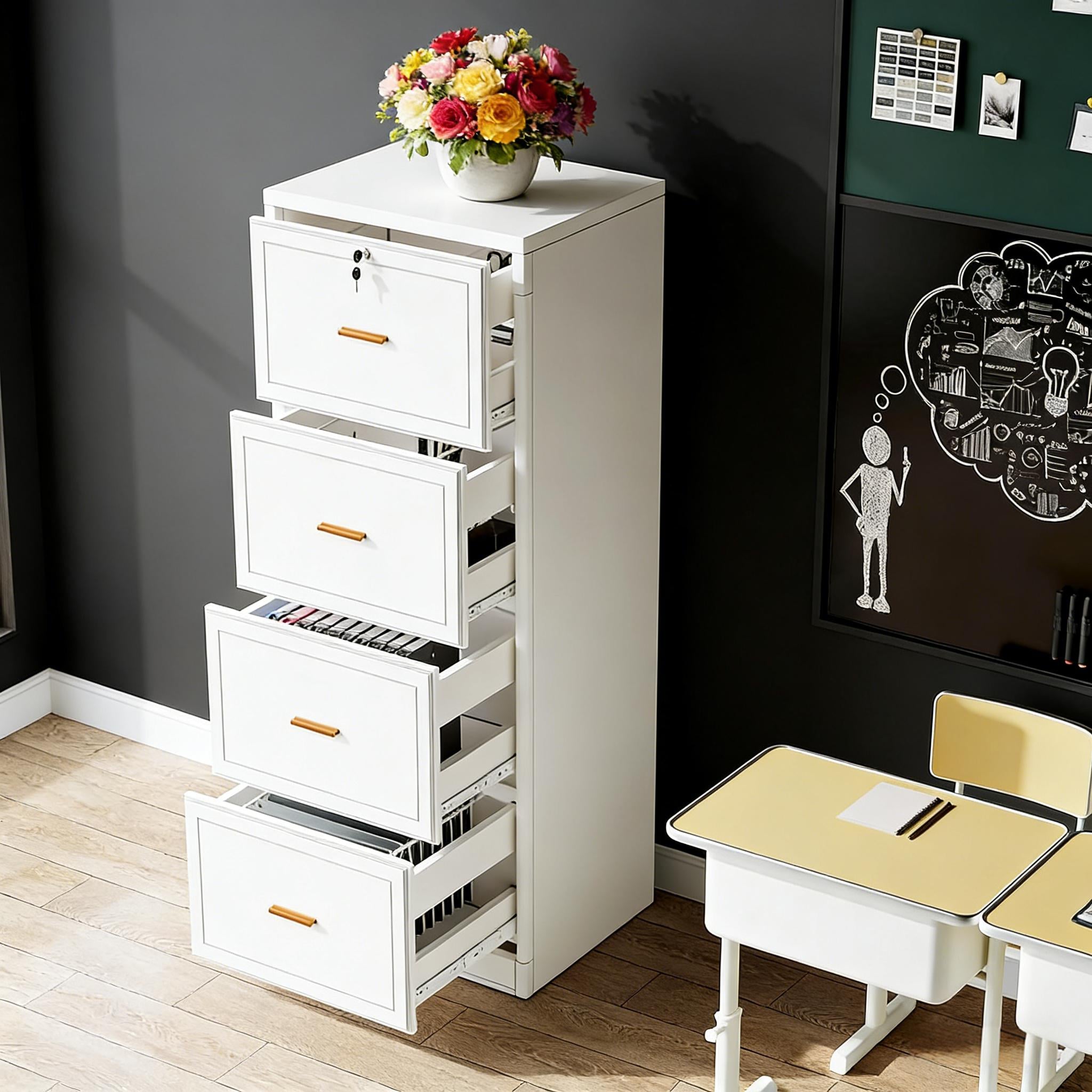 File Cabinet, Vertical Filing Cabinet with 4 Storage Drawers