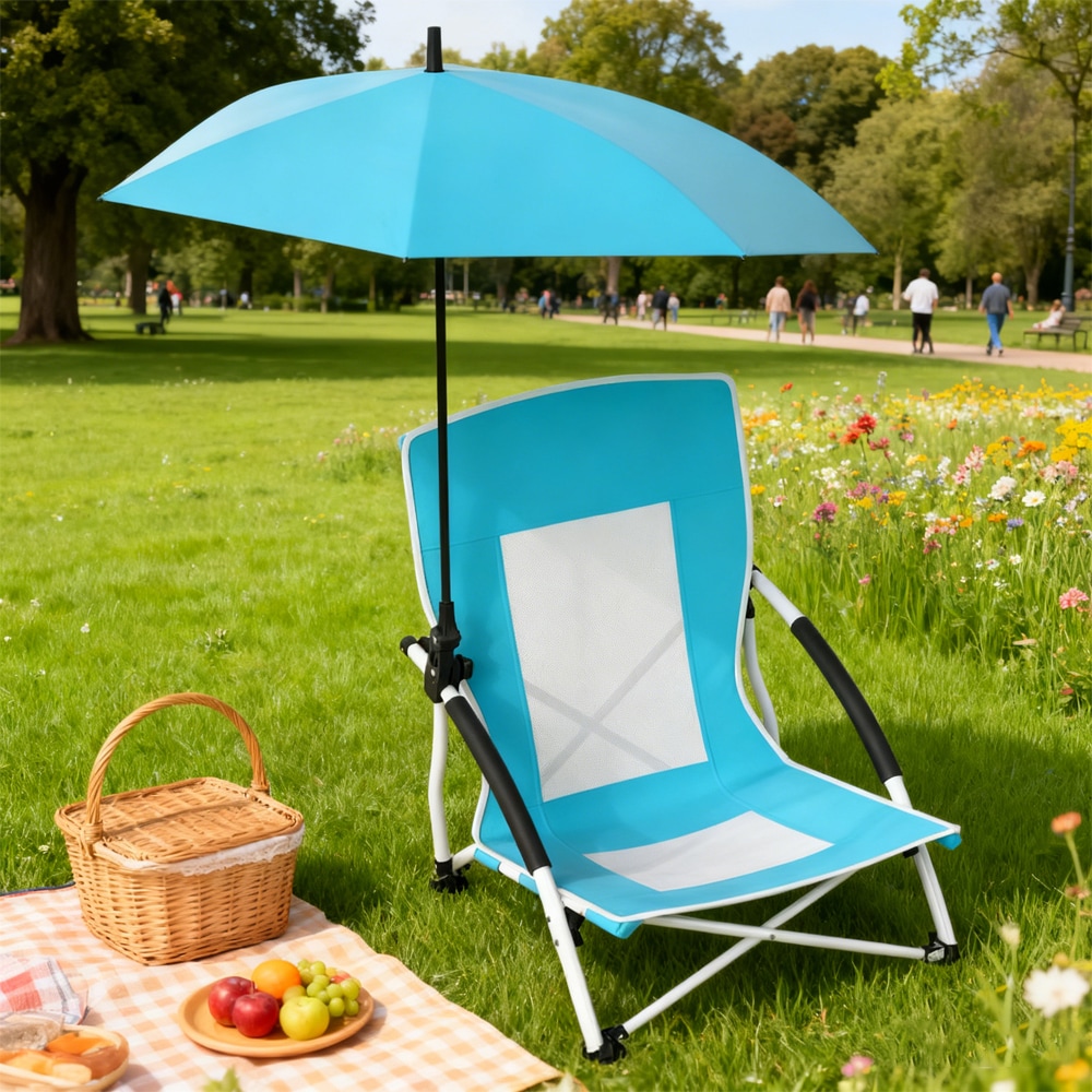 Beach Umbrella Chair for Adults with Adjustable Parasol UPF50+ Sun Tear-proof 600D Oxford Fabric 360° Adjustable Tilt
