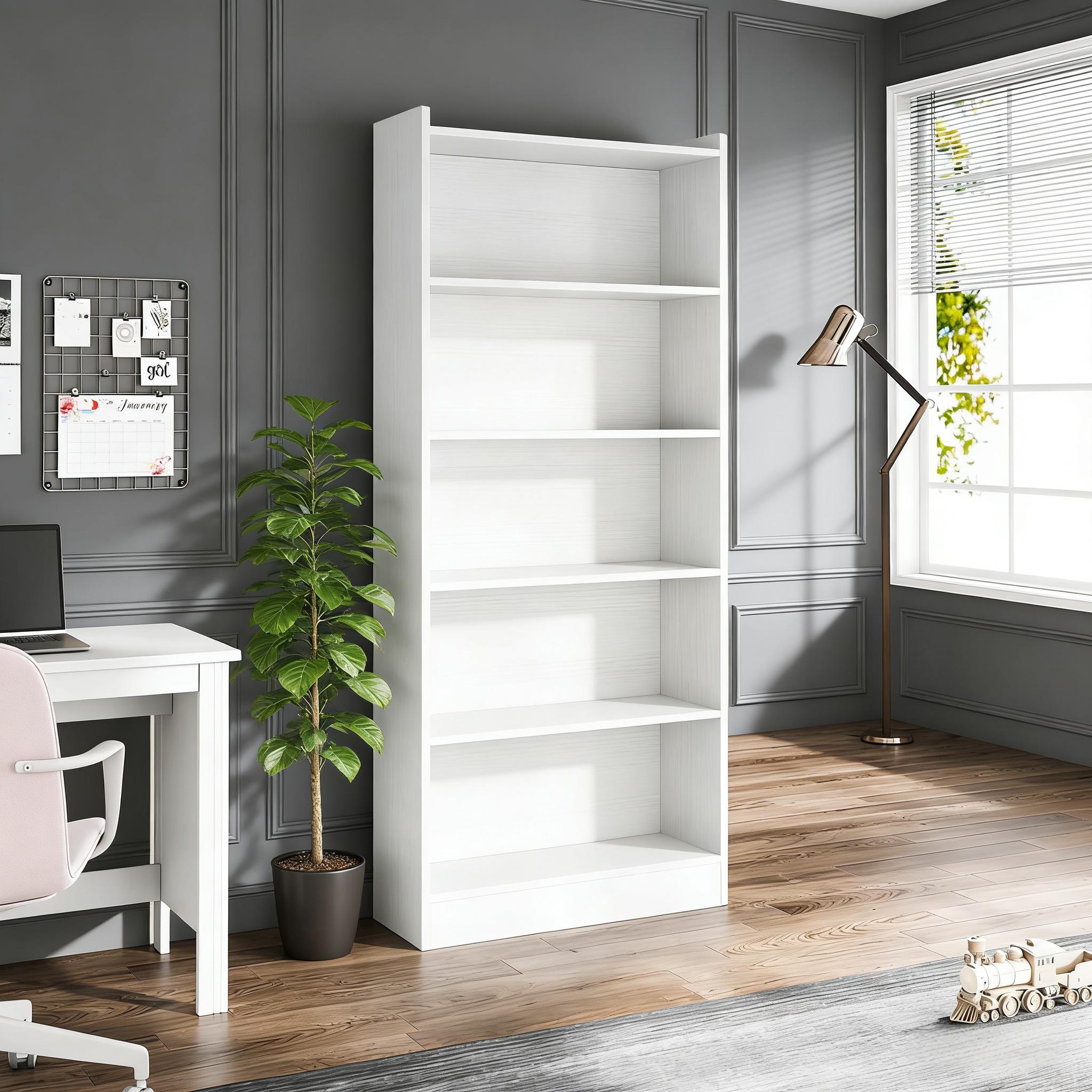 Wood Bookcase, Tall Bookshelf with 6-Tier Open Storage Shelves