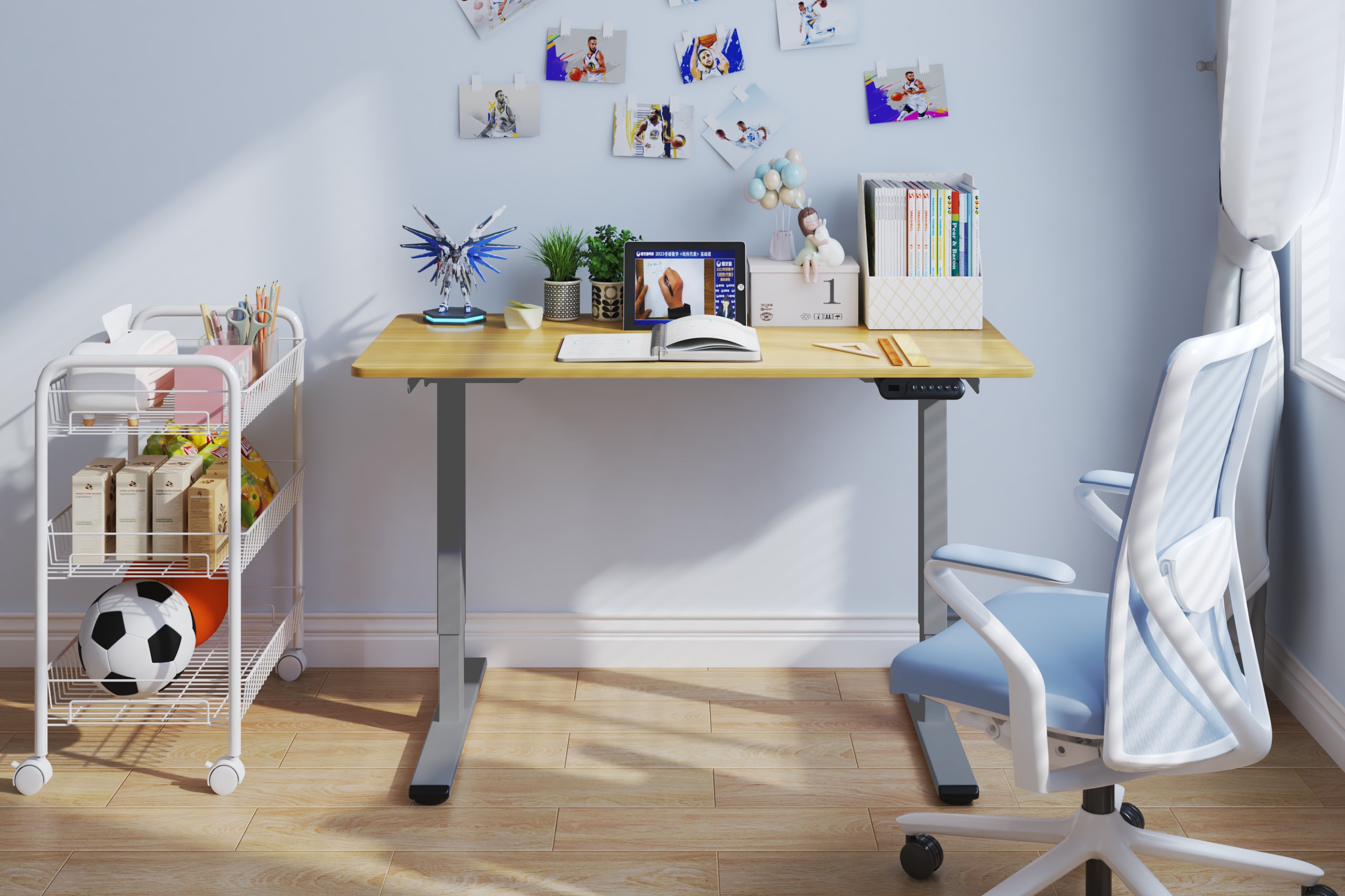 Electric Standing Desk Adjustable Height Desk Home Office Computer Workstation Sit Stand up Desk, 48 x 24 inches (Grey Frame + Maple Top)