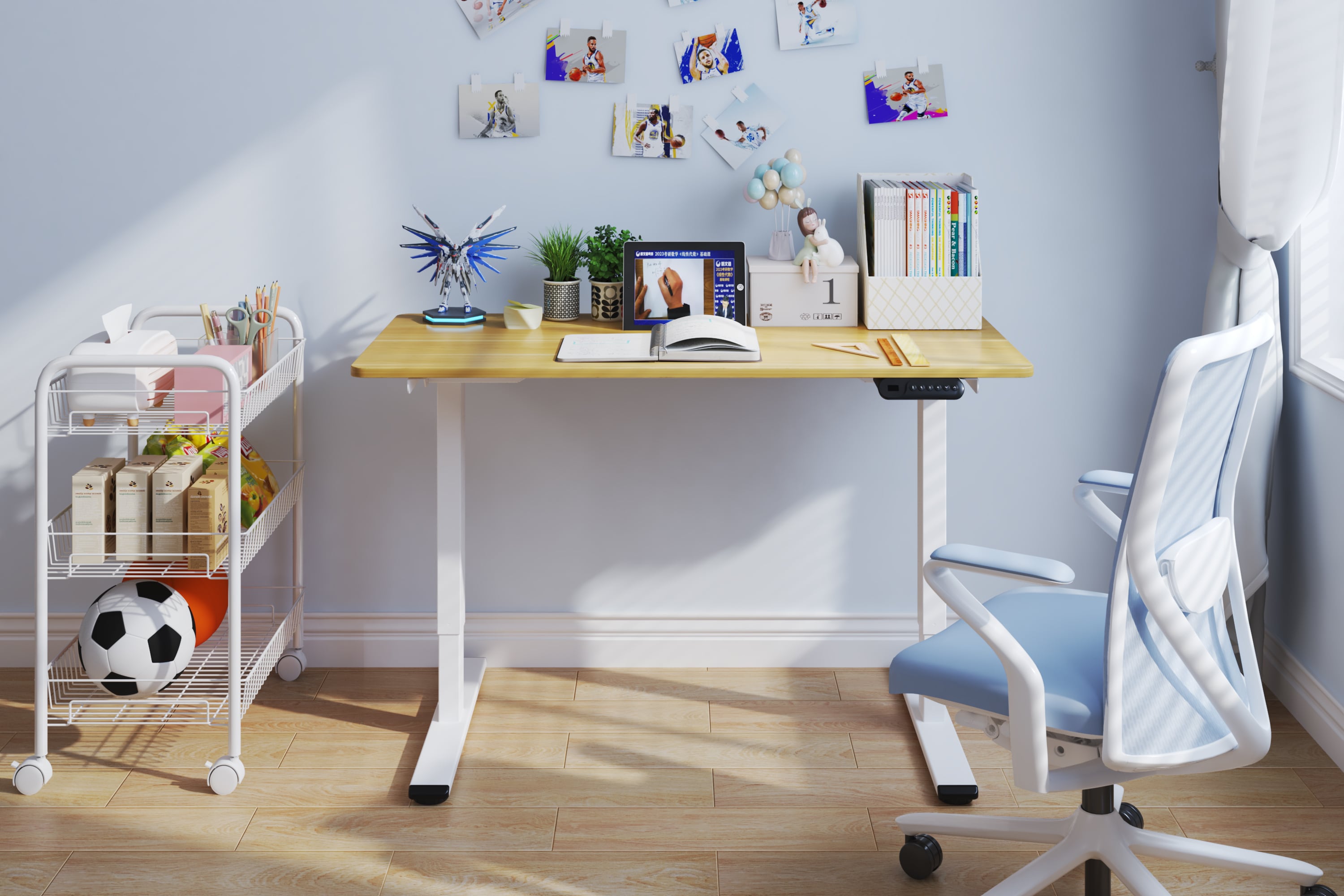 Electric Standing Desk Adjustable Height Desk Home Office Computer Workstation Sit Stand up Desk, Dual Motor, 48 x 24 inches (White frame + Maple top)