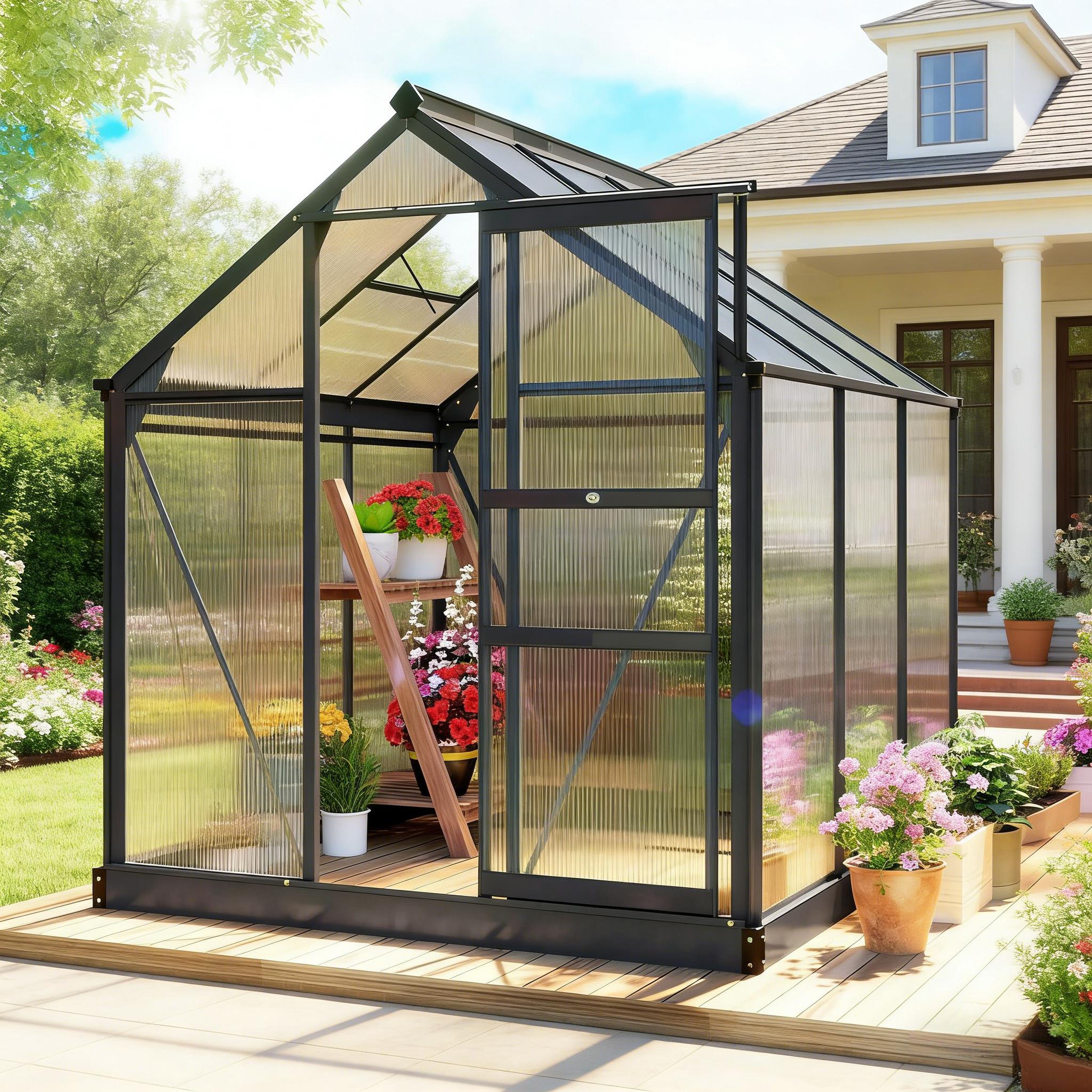 6.2'x6.2'x6.6' Greenhouse Heavy Duty Outdoor Aluminum Walk-in Green House Kit Vent Door