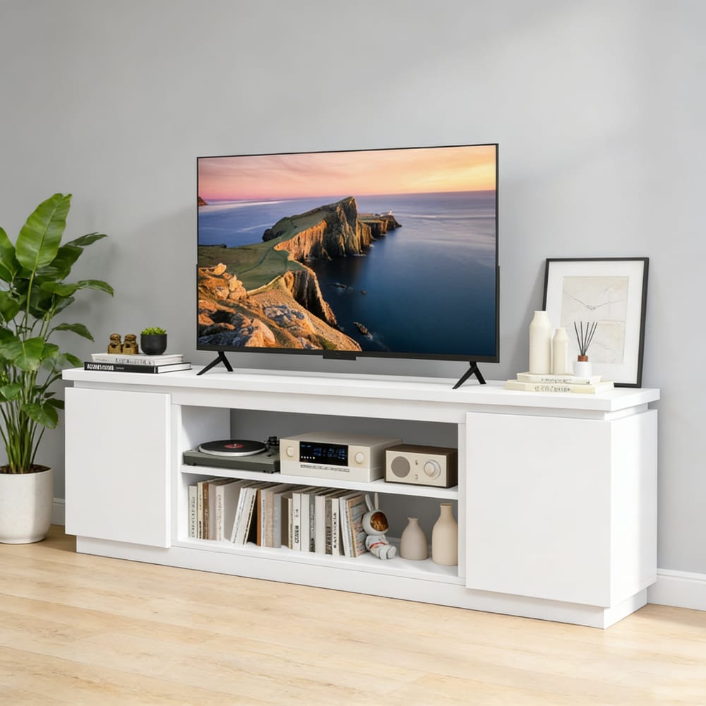 TV Cabinet with 3 Adjustable Shelves and Anti-Tipping Kits for TVs up to 80 Inch slip foot & storage space