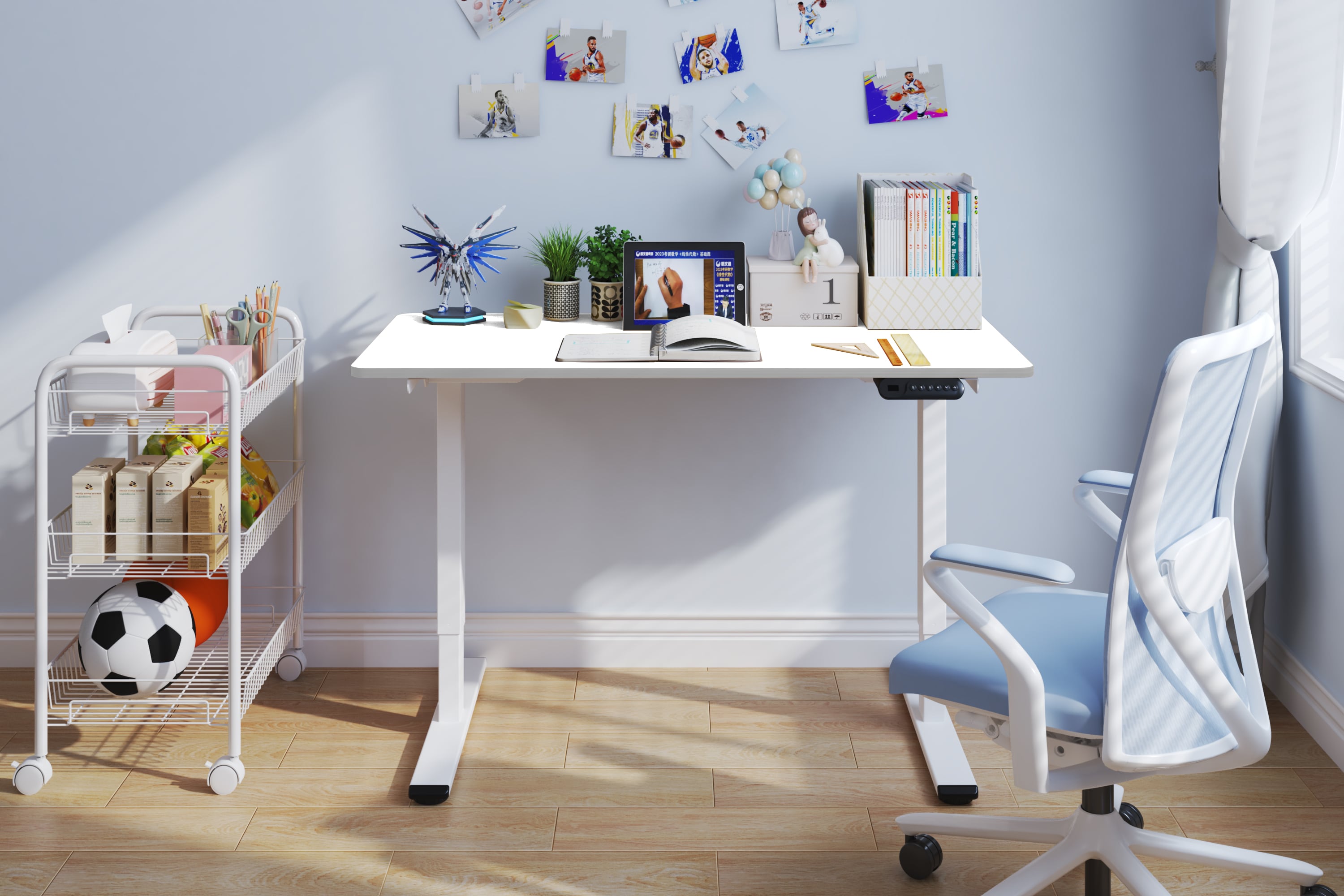 Electric Standing Desk Adjustable Height Desk Home Office Computer Workstation Sit Stand up Desk, Dual Motor, 48 x 24 Inches (White Top +White Frame)