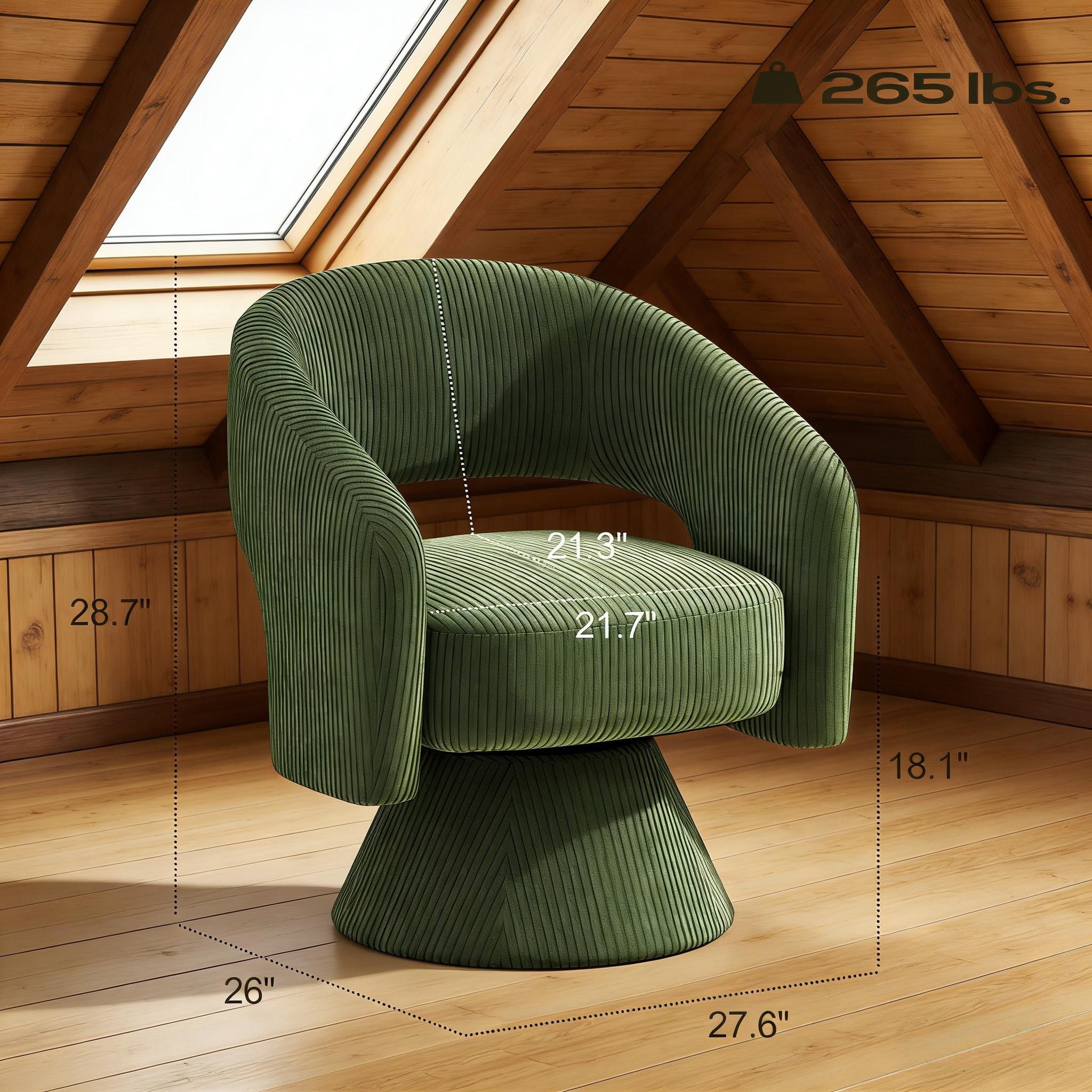 Green Swivel Barrel Accent Chair, Modern Upholstered Living Room Chair
