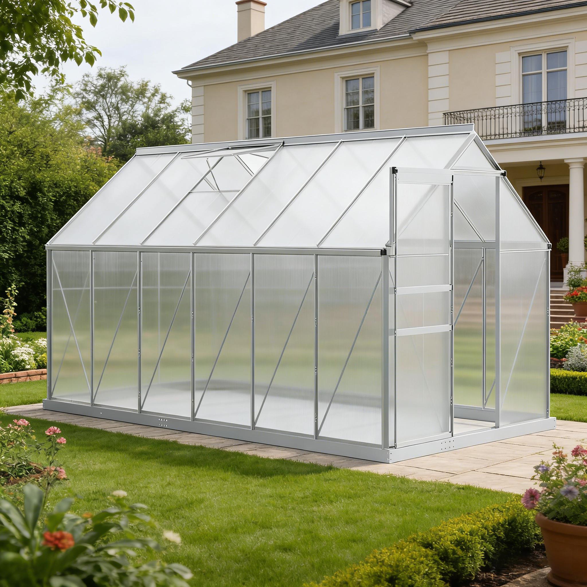 Winter Polycarbonate Walk-In Polycarbonate Greenhouse with Roof Vent 12' x 6' x 6.5'