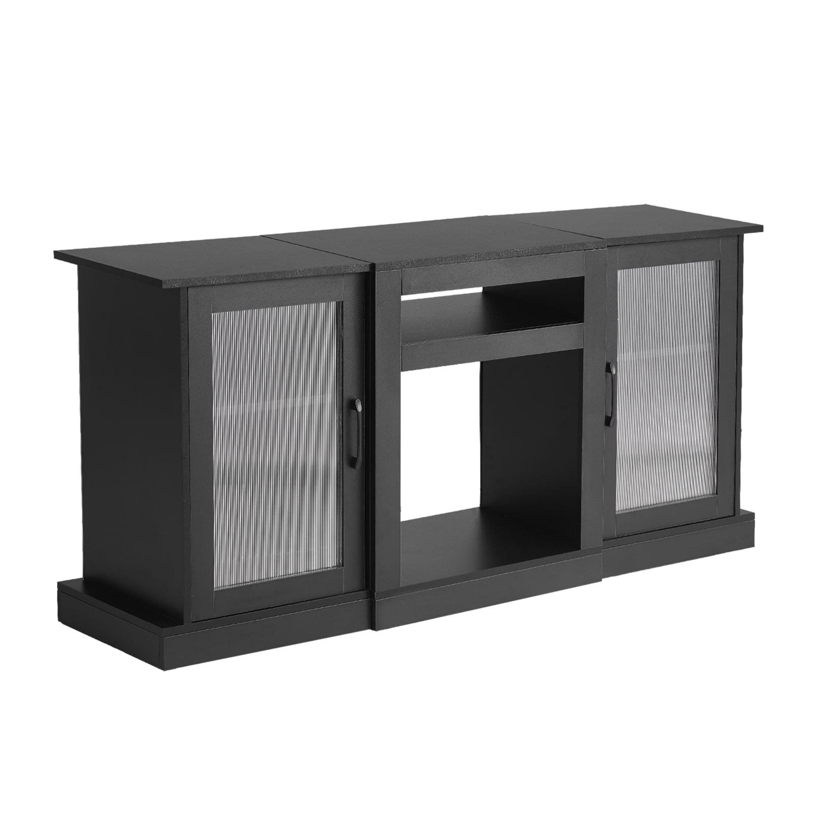 TV Stand for TVs up to 65 inch, Modern Entertainment Center with Light Strip, Wooden TV Cabinet Storage with Glass Doors and Adjustable Shelves, Console Table for Living Room and Bedroom, Black