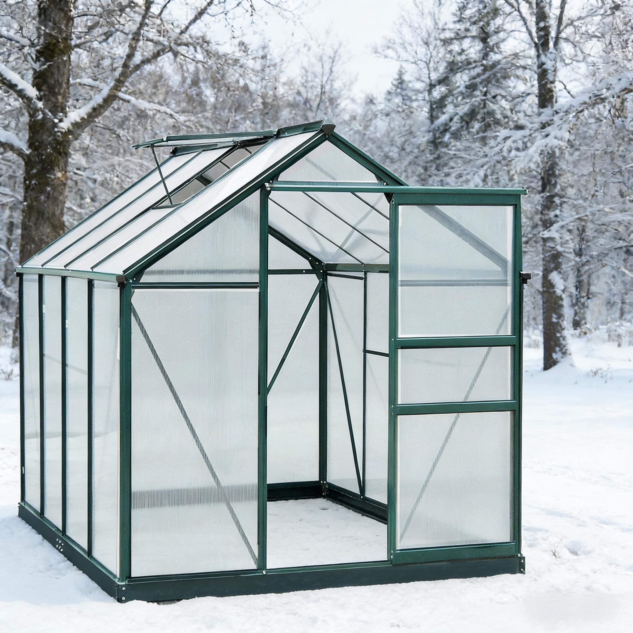 6' x 8' Greenhouse Polycarbonate Greenhouse with Rain Gutter and Roof Vent Aluminum Walk-in Greenhouses