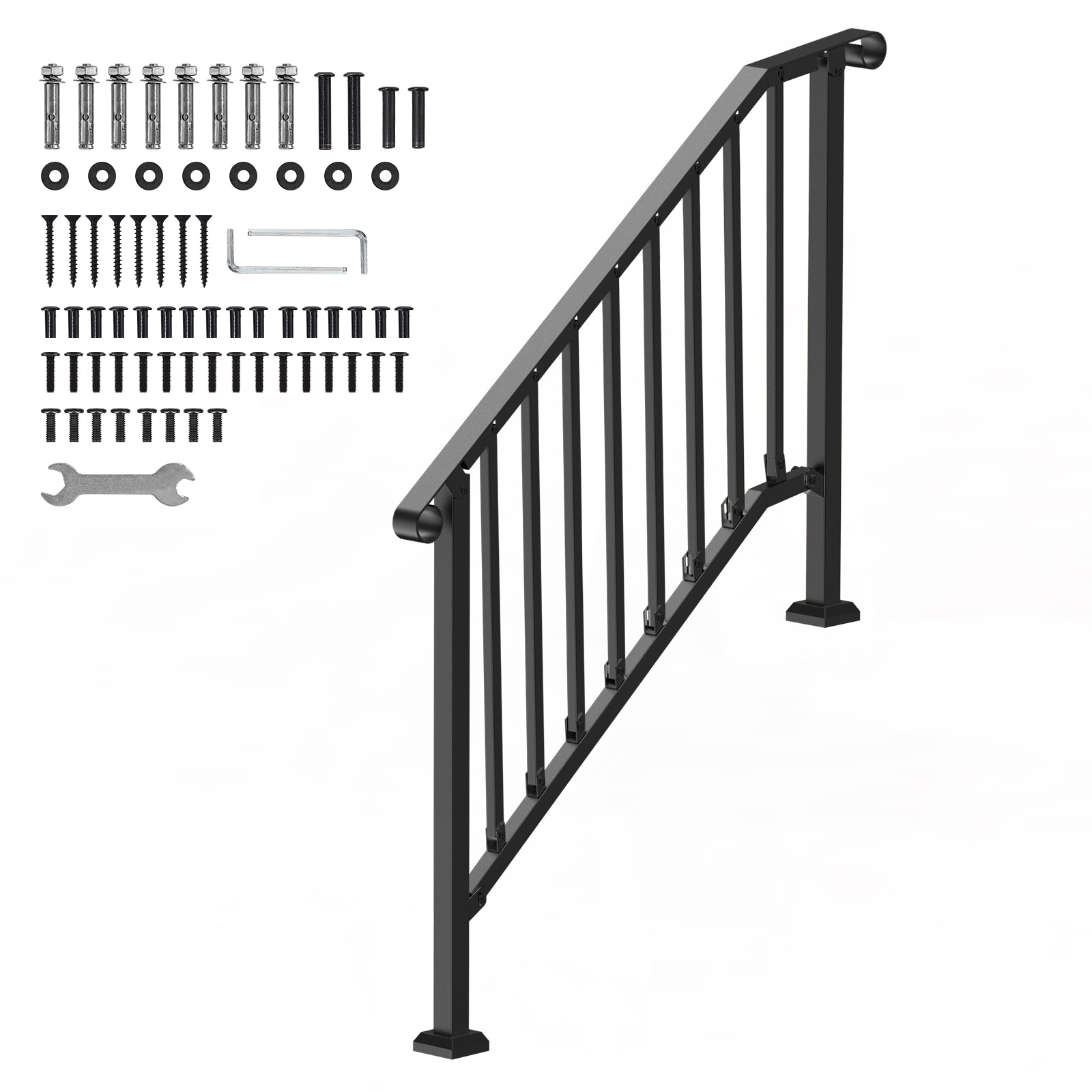 3-4 Step Handrails for Outdoor for Seniors Porch Deck Black Retro Arch