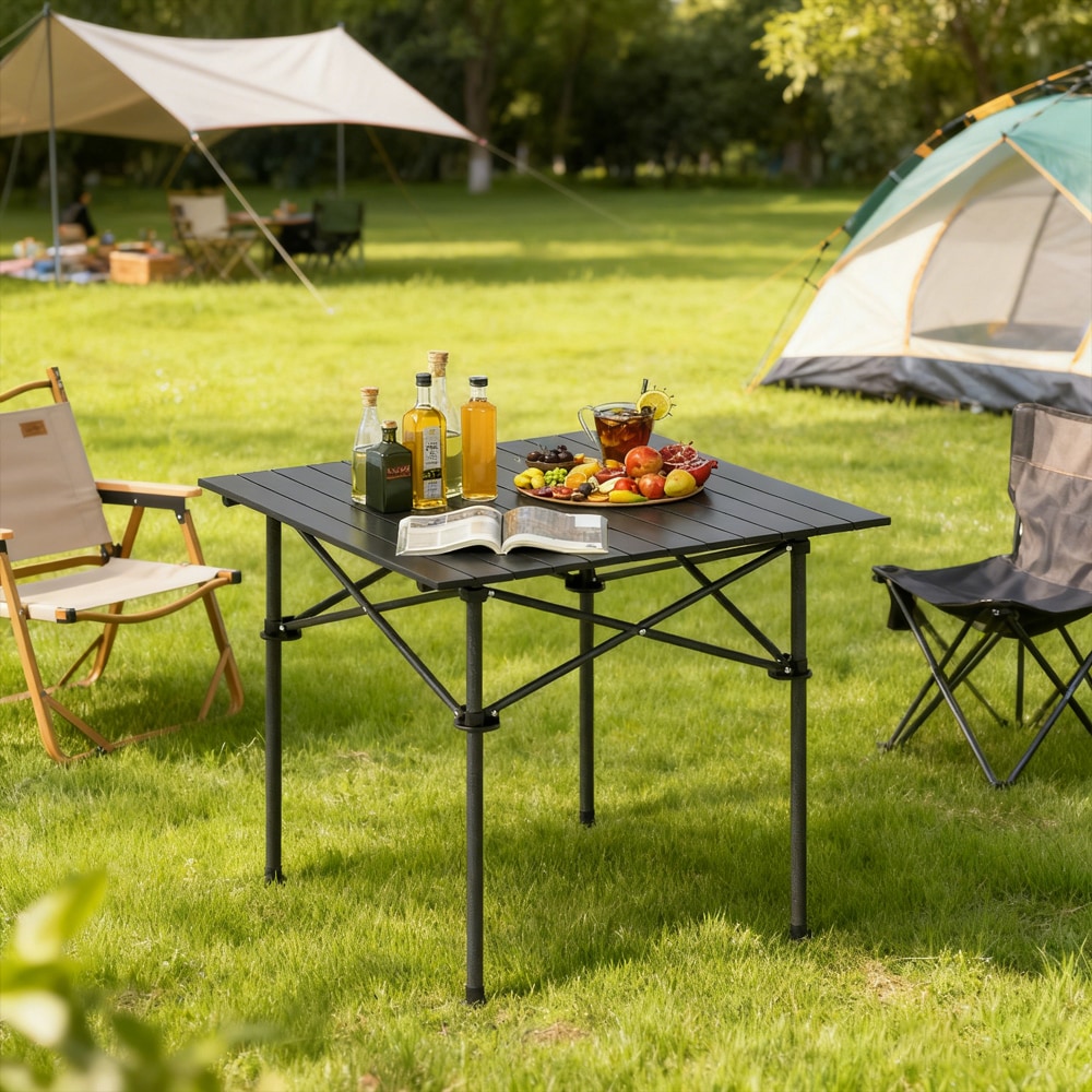 Folding Roll-up Camping Table with Metal Legs with Carrying Bag Non-slip Foot for Camping, Picnics, and Beach Trips