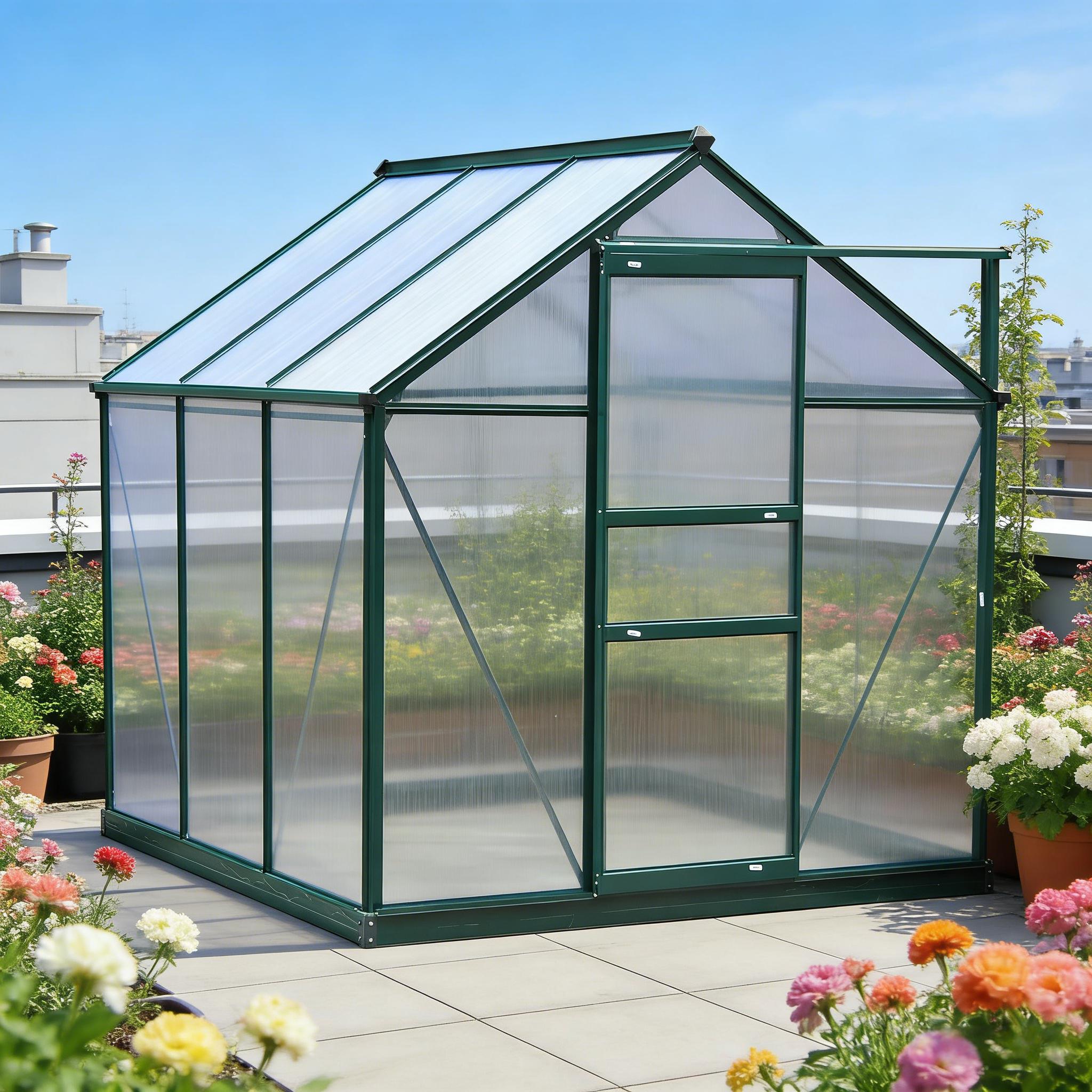 6' x 6' Polycarbonate Greenhouse with Rain Gutter and Roof Vent Aluminum Walk-in Greenhouses
