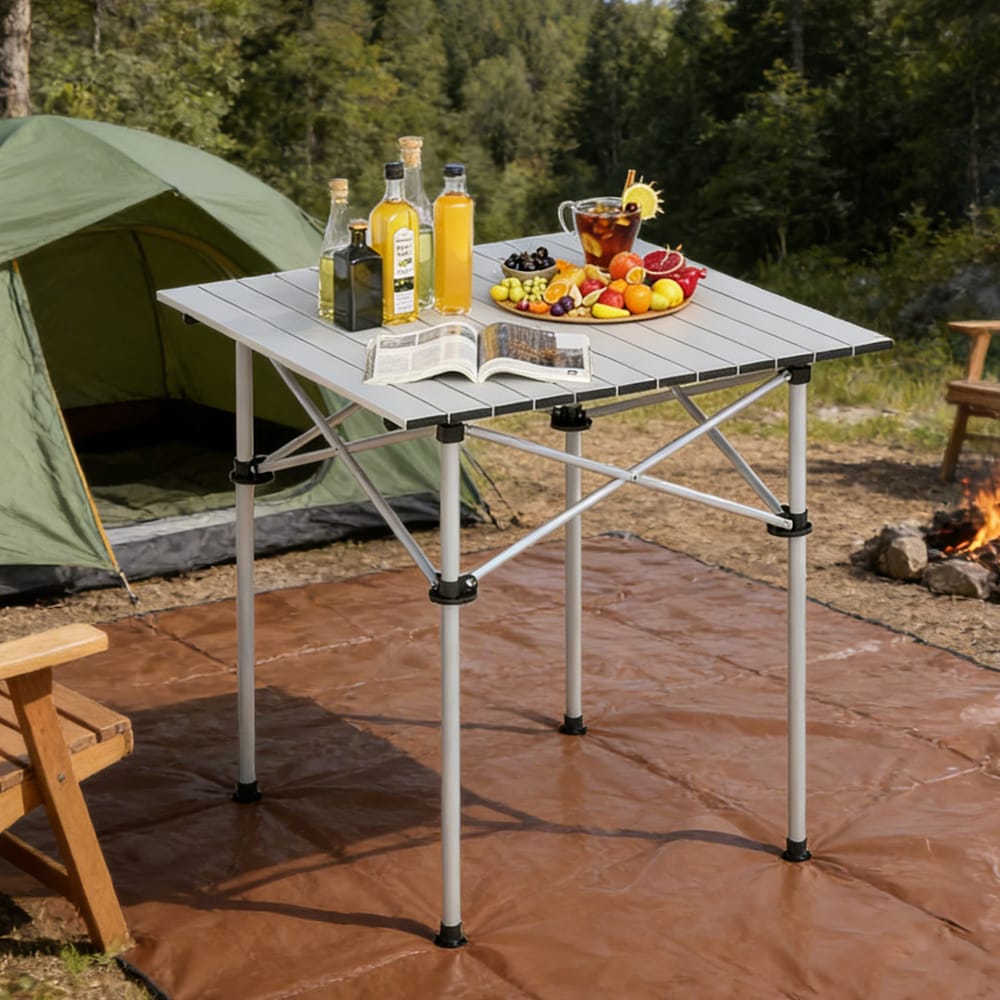 Folding Roll-up Camping Table with Metal Legs with Carrying Bag Non-slip Foot for Camping, Picnics, and Beach Trips