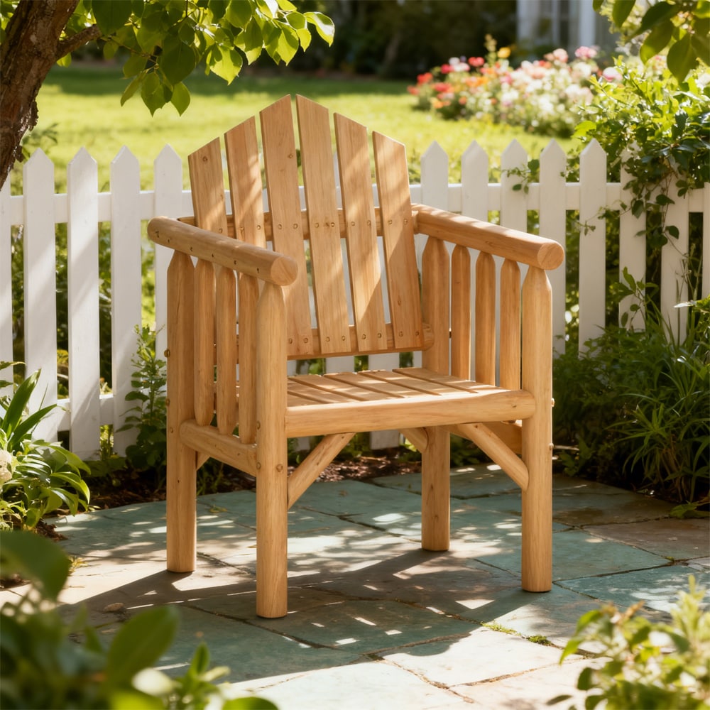 Outdoor Wood Armchair Wooden Patio Dining Chair with Armrests for Various Outdoor Space