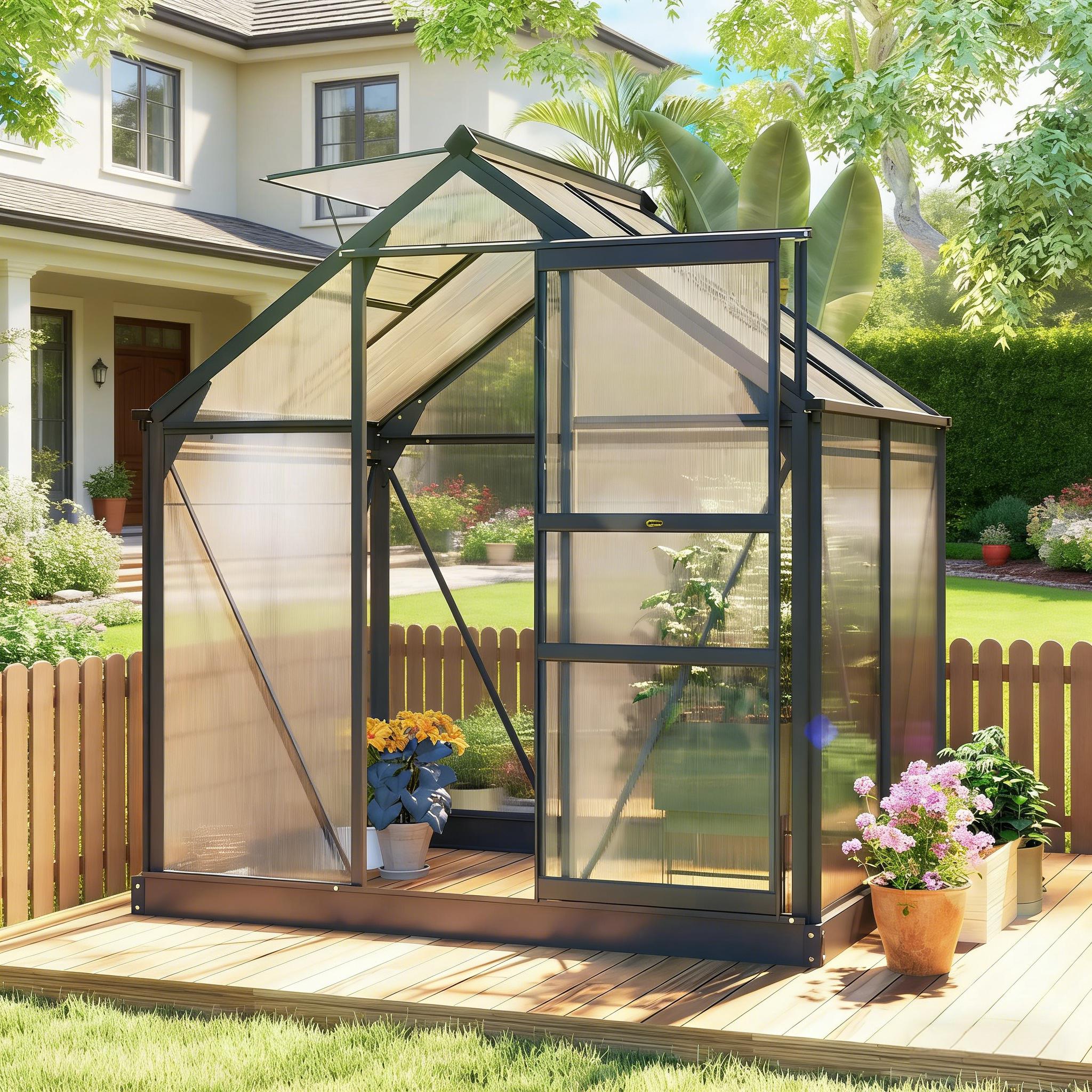 6.2'x4.3'x6.6' Greenhouse Polycarbonate Greenhouse with Rain Gutter and Roof Vent Aluminum Walk-in Greenhouses