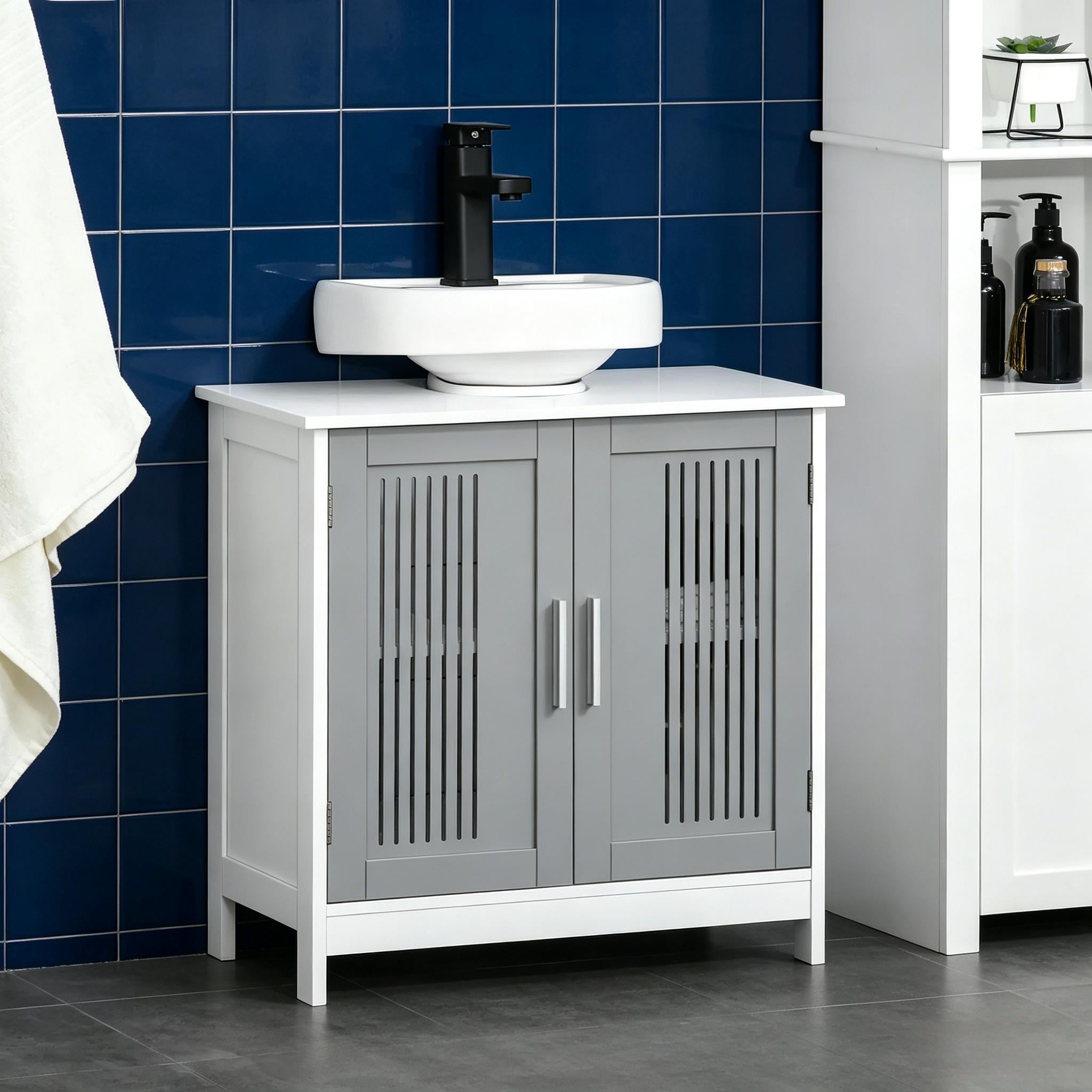 Gray White Bathroom Under Sink Cabinet Vanity Unit with Adjustable Shelf Space Saver