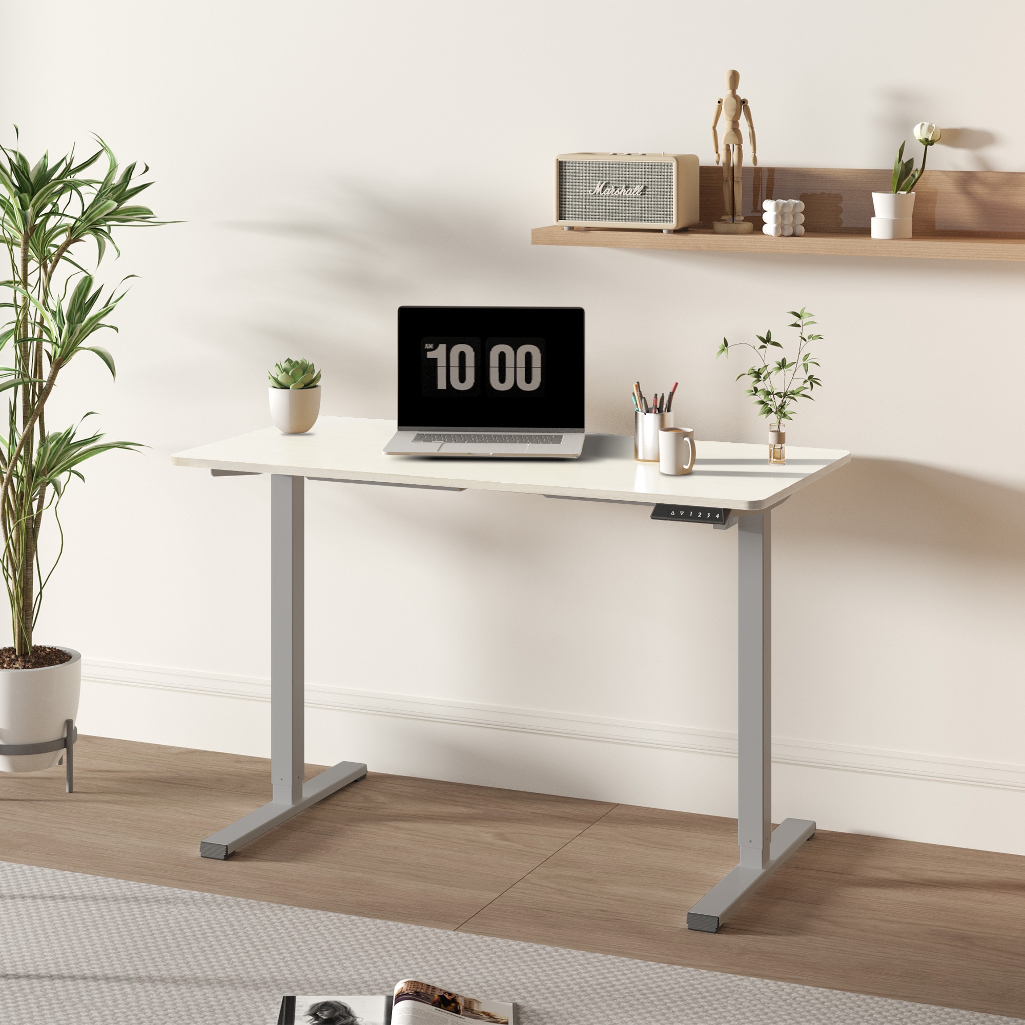 Electric Standing Desk Adjustable Height Desk Home Office Computer Workstation Sit Stand up Desk, 48 x 24 inches (Grey frame + white top)