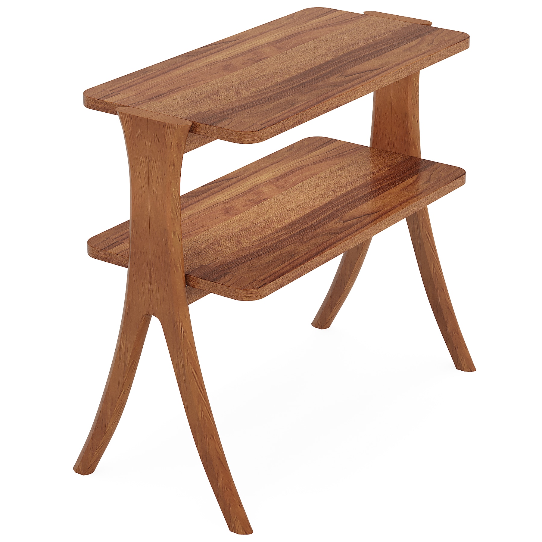 Wood End Table, Farmhouse Side Table with 2-Tier Storage Shelf