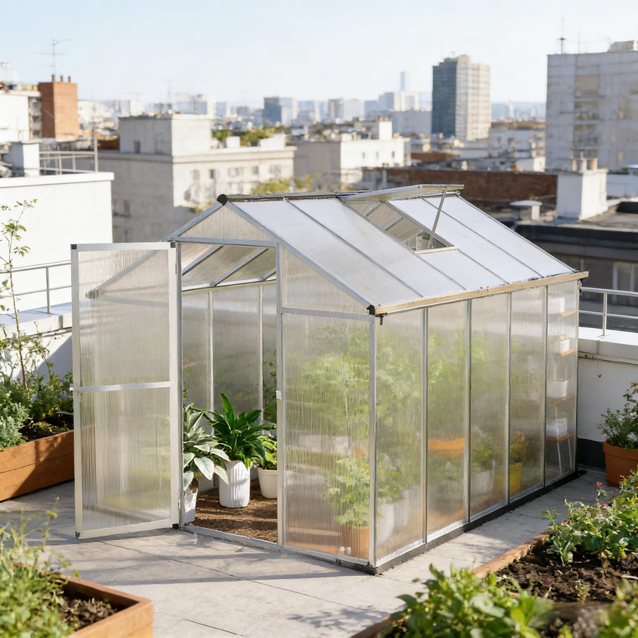 Winter Walk-In Polycarbonate Greenhouse with Roof Vent 10' L x 6' W