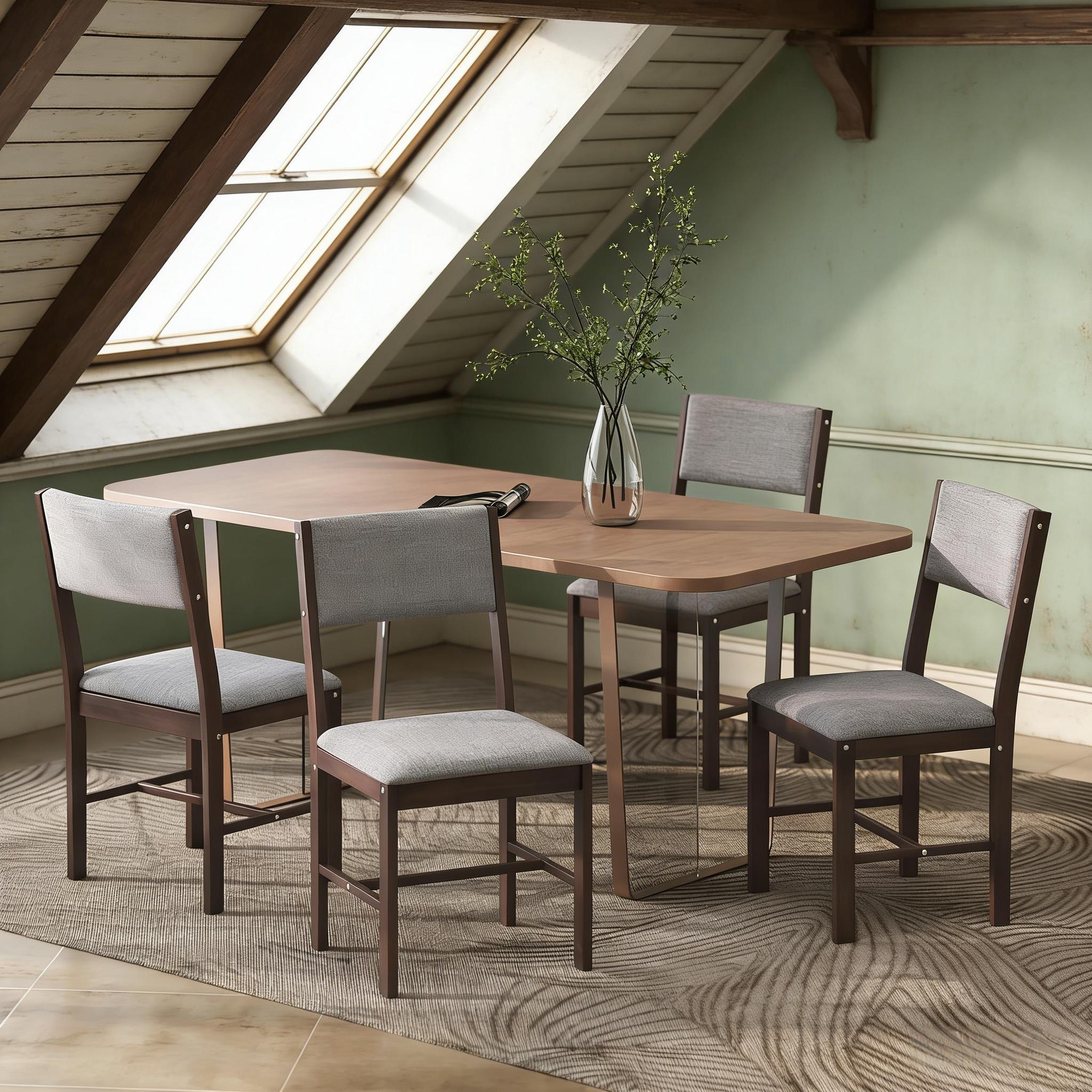 Dining Chairs Set of 4, Linen Fabric Kitchen Chairs with Rubberwood Legs