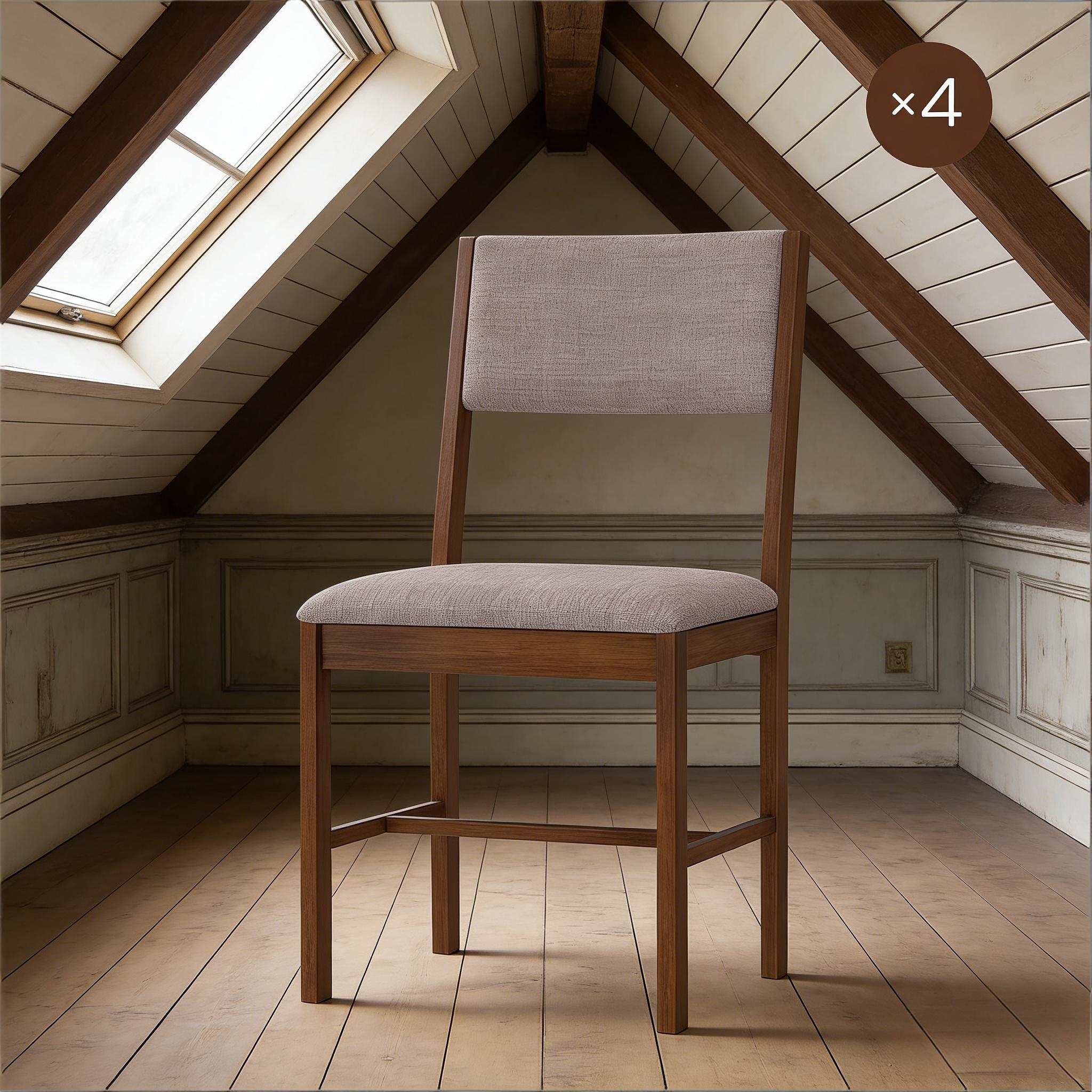 Dining Chairs Set of 4, Linen Fabric Kitchen Chairs with Rubberwood Legs