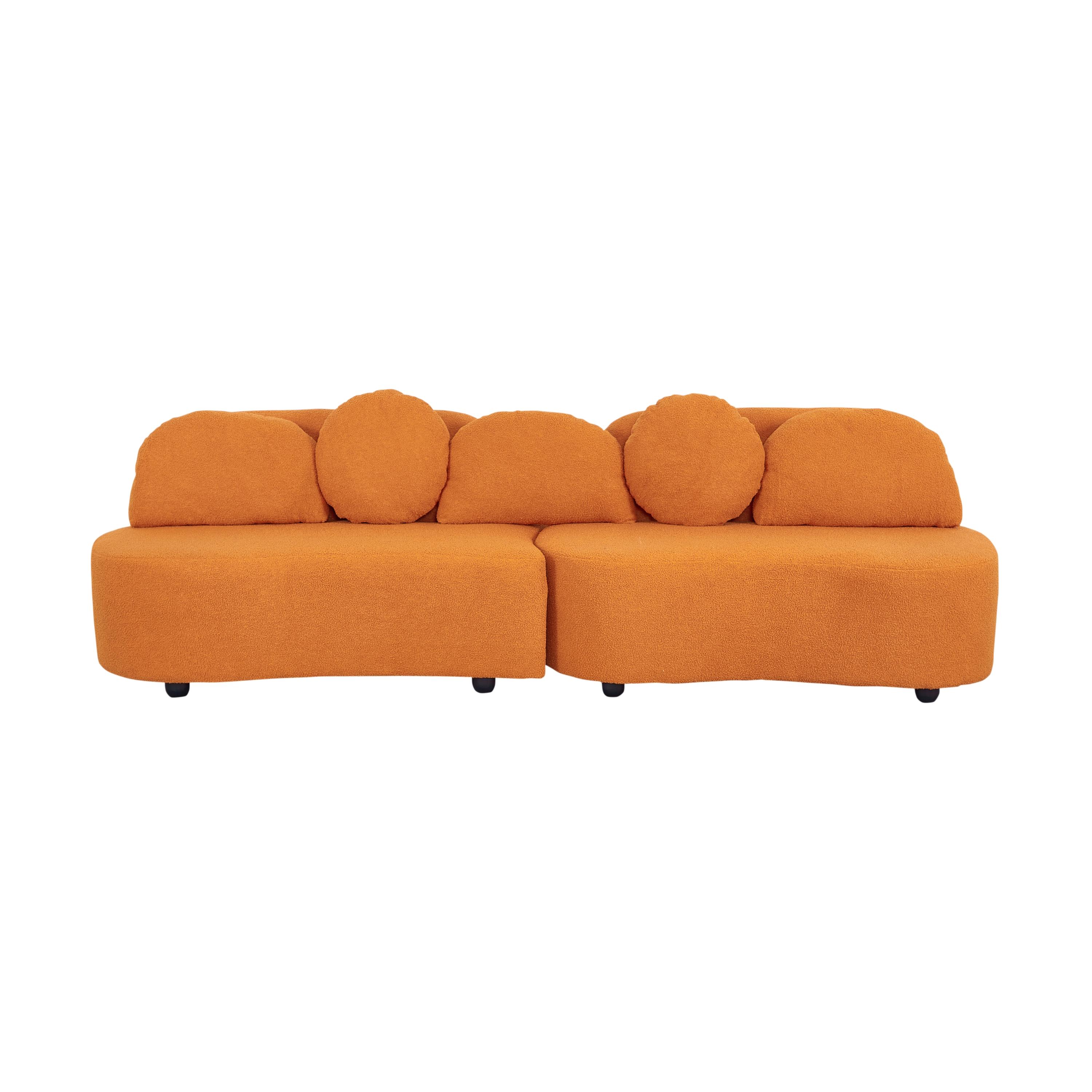 2102 Hermes Orange Teddy Velvet Sofa, Left Side