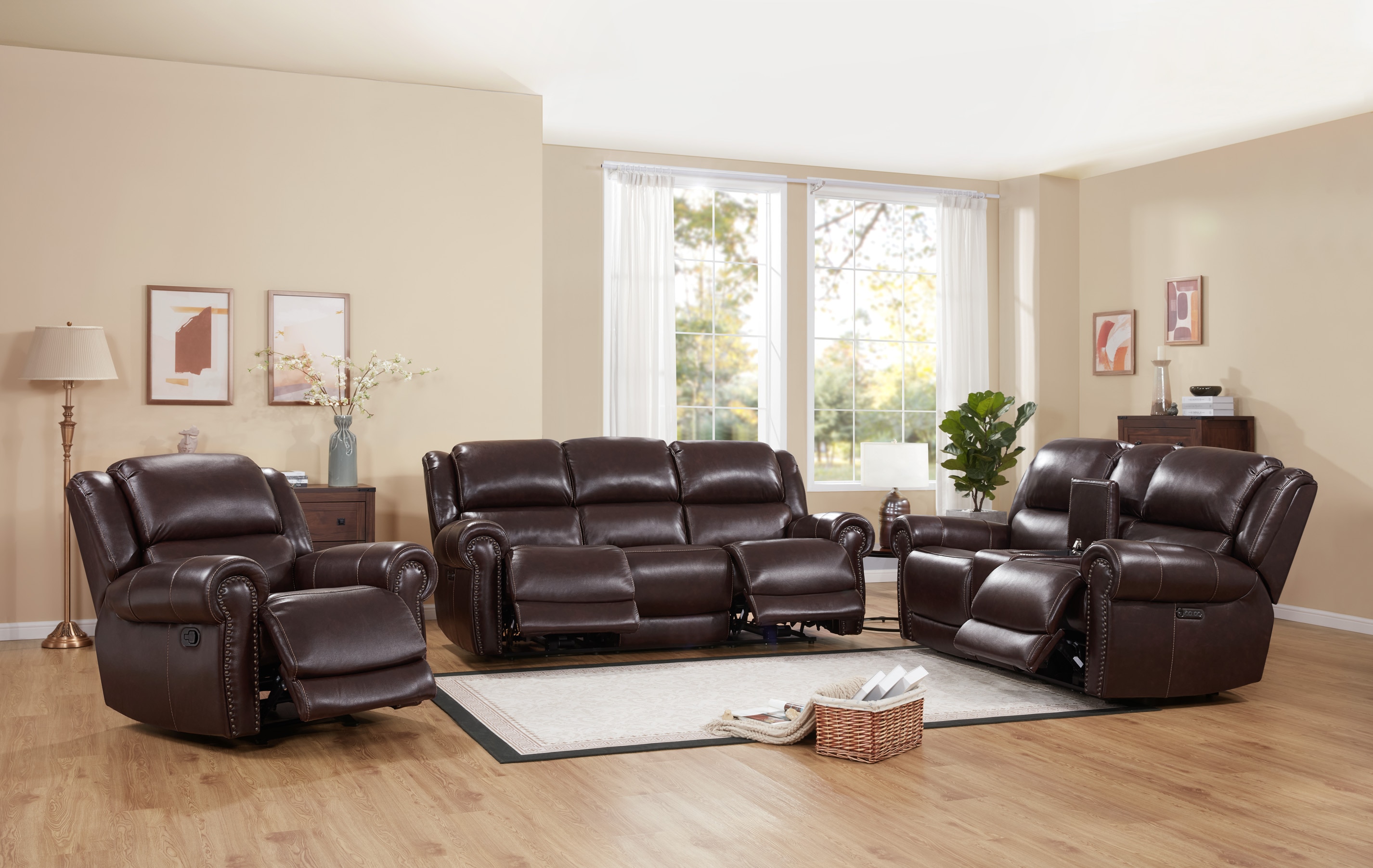 Electric Power Loveseat Recliner, Faux Leather Power Reclining Sofa with USB Ports, Cup Holders for Living Room