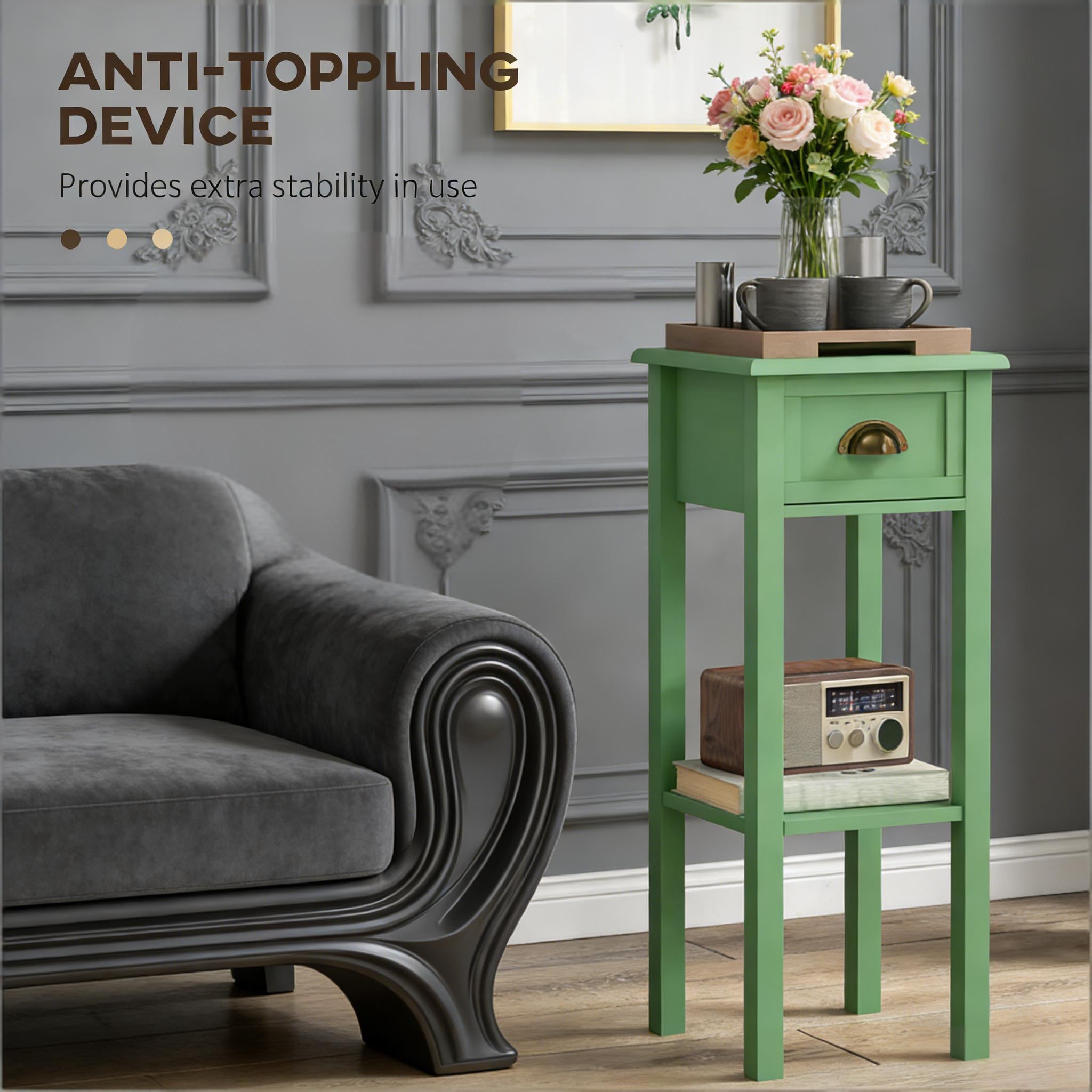 2-Tier Side Table with Drawer Shelf, End Table
